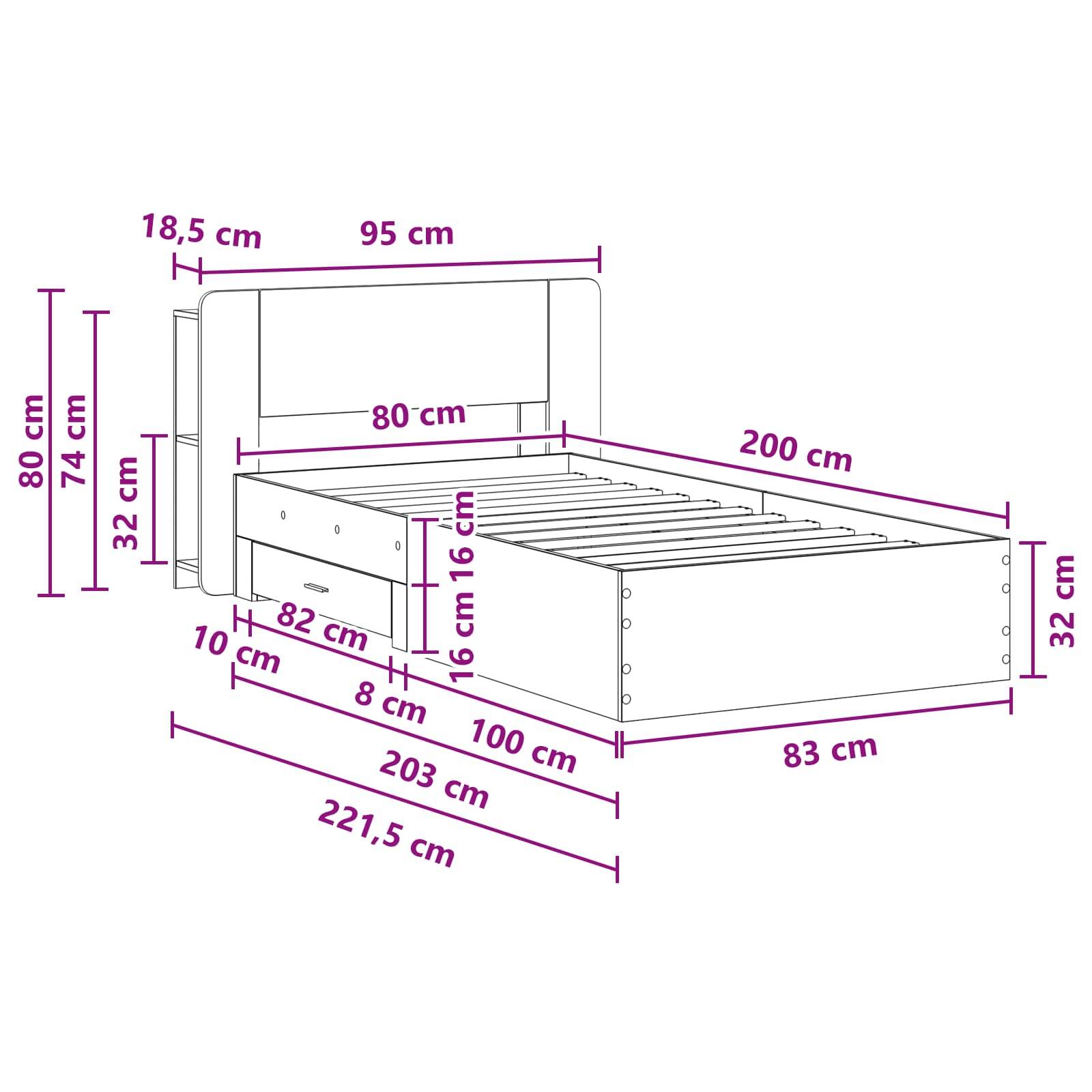 vidaXL Bettgestell mit Stauraum Sonoma-Eiche 80 x 200 cm Holzwerkstoff
