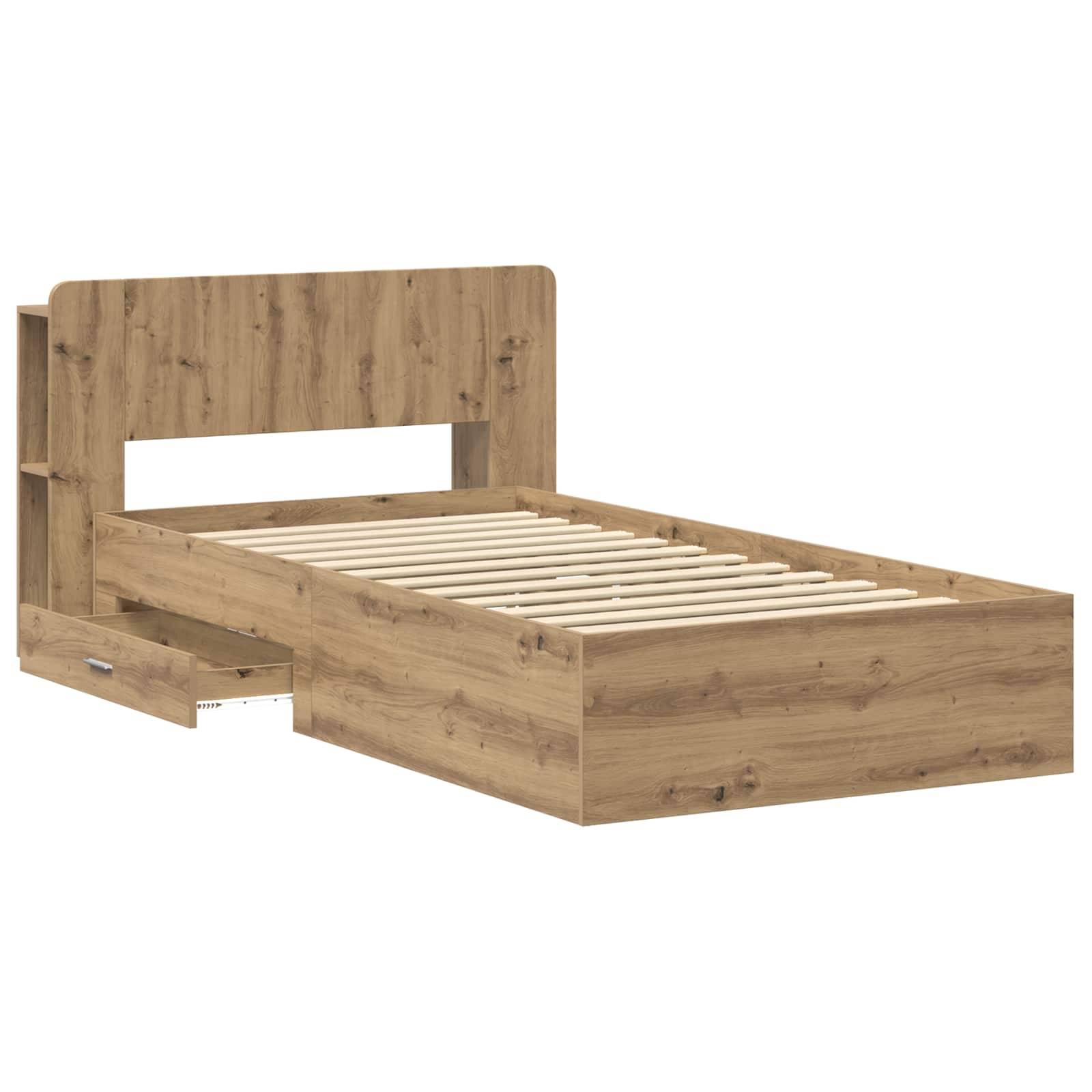 vidaXL Bettgestell mit Stauraum mit Kopfteil Artisan-Eiche 90 x 190 cm