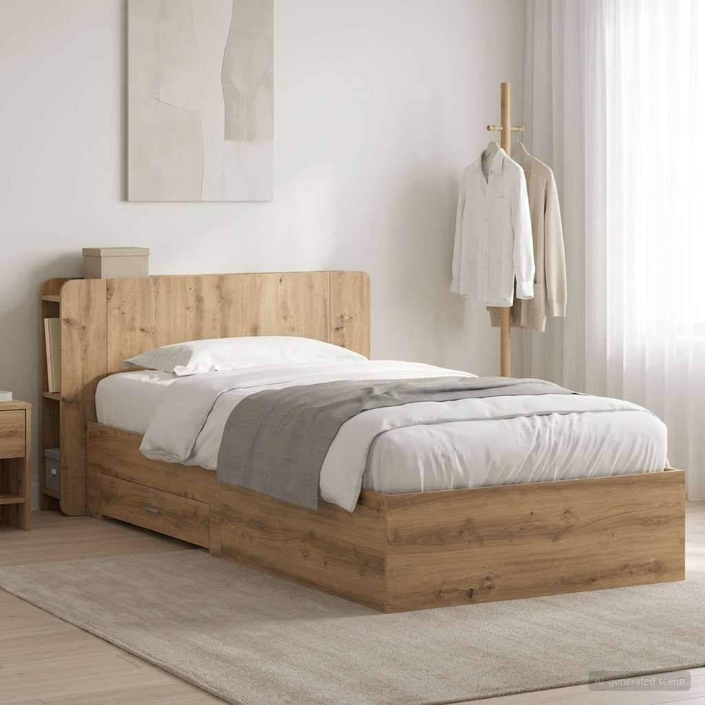 vidaXL Bettgestell mit Stauraum mit Kopfteil Artisan-Eiche 80 x 200 cm