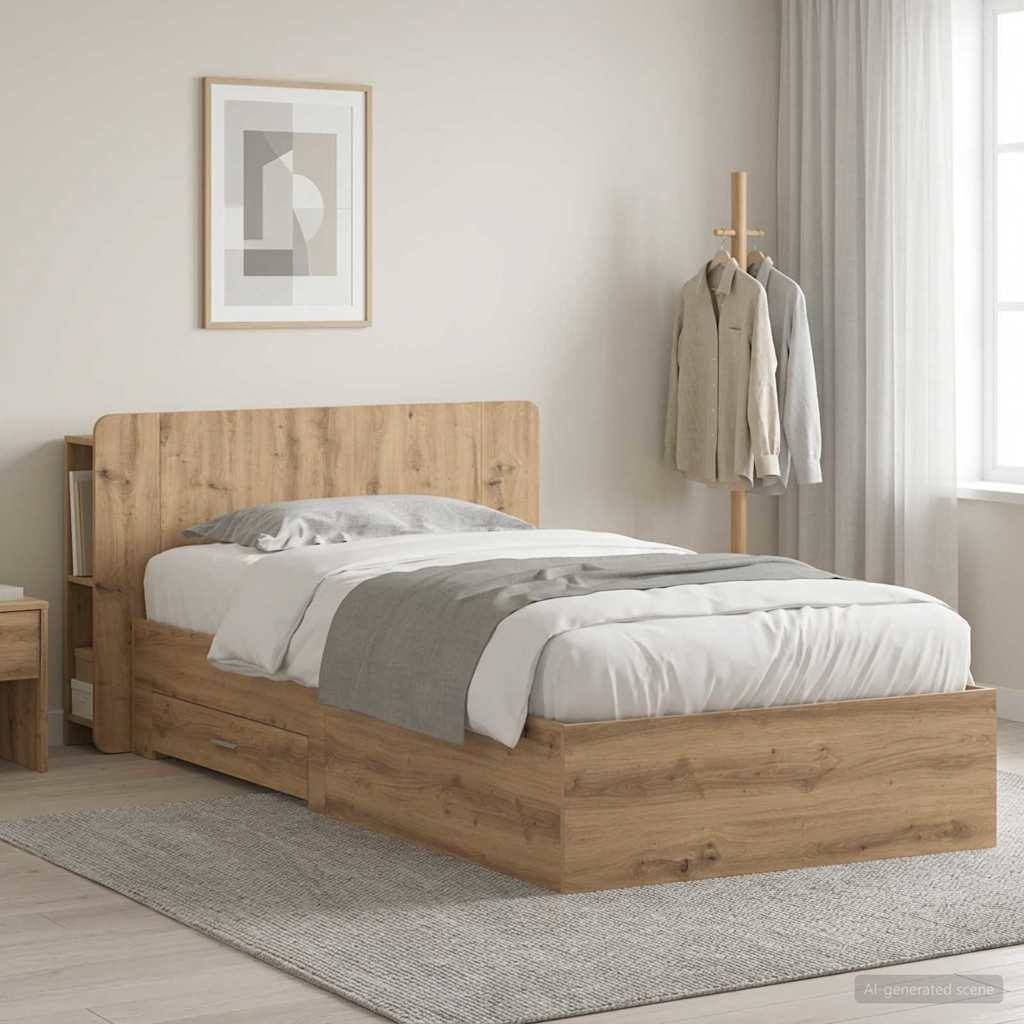 vidaXL Bettgestell mit Stauraum mit Kopfteil Artisan-Eiche 90 x 190 cm