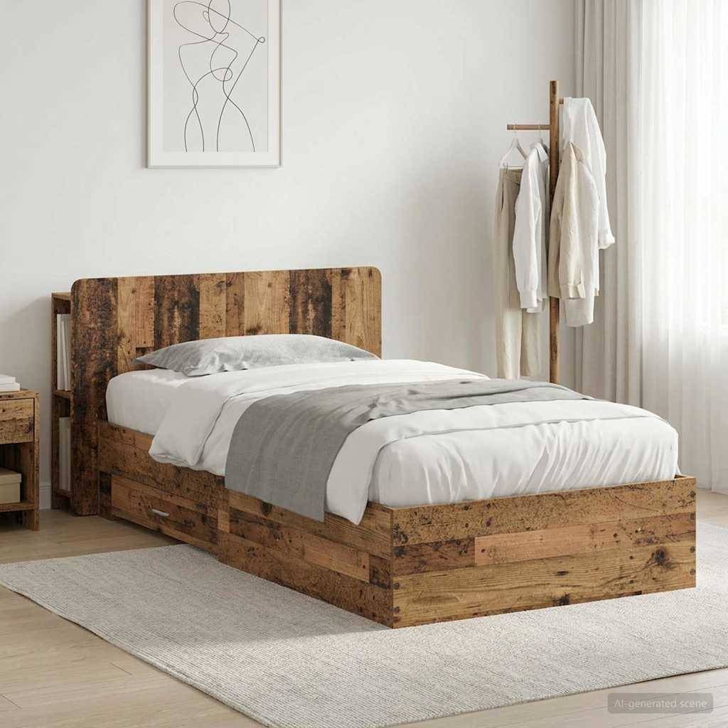 vidaXL Bettgestell mit Stauraum Altholz 90 x 190 cm Holzwerkstoff