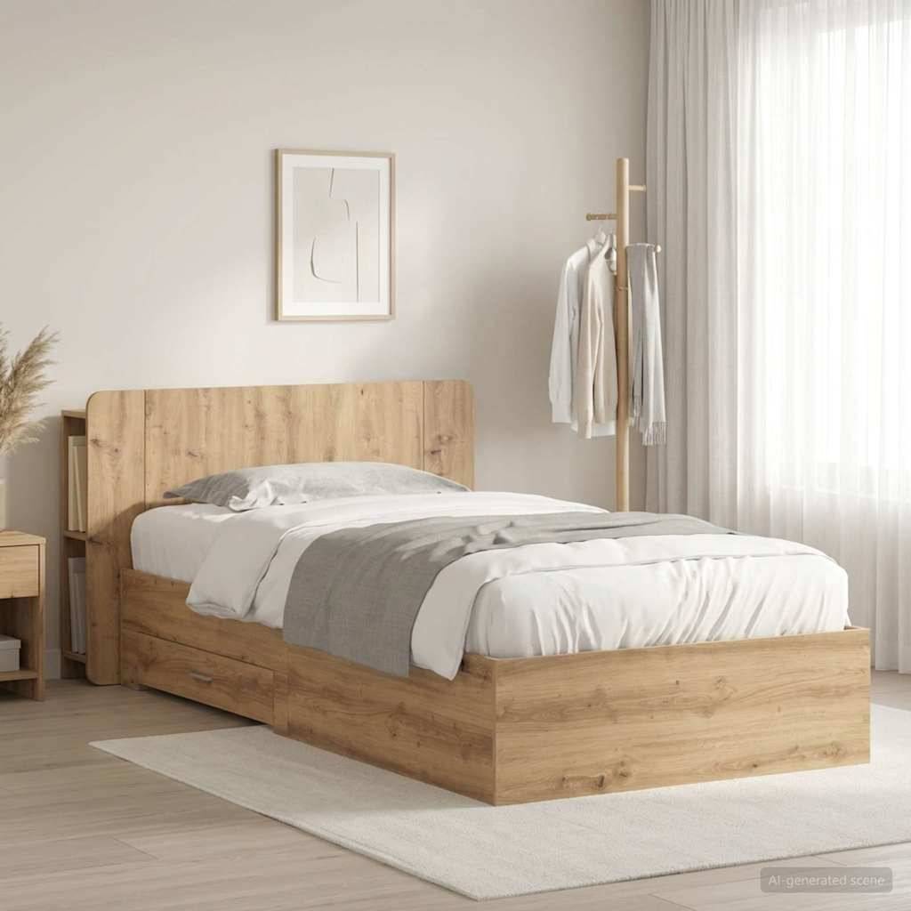 vidaXL Bettgestell mit Stauraum mit Kopfteil Artisan-Eiche 90 x 200 cm