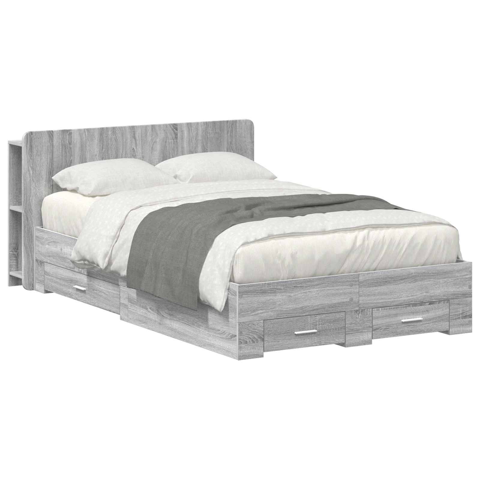 vidaXL Bettgestell mit Stauraum Grau Sonoma 120 x 190 cm Holzwerkstoff