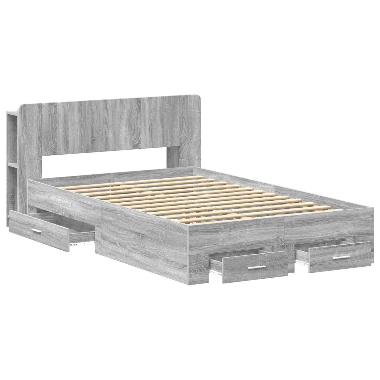 vidaXL Bettgestell mit Stauraum Grau Sonoma 120 x 190 cm Holzwerkstoff