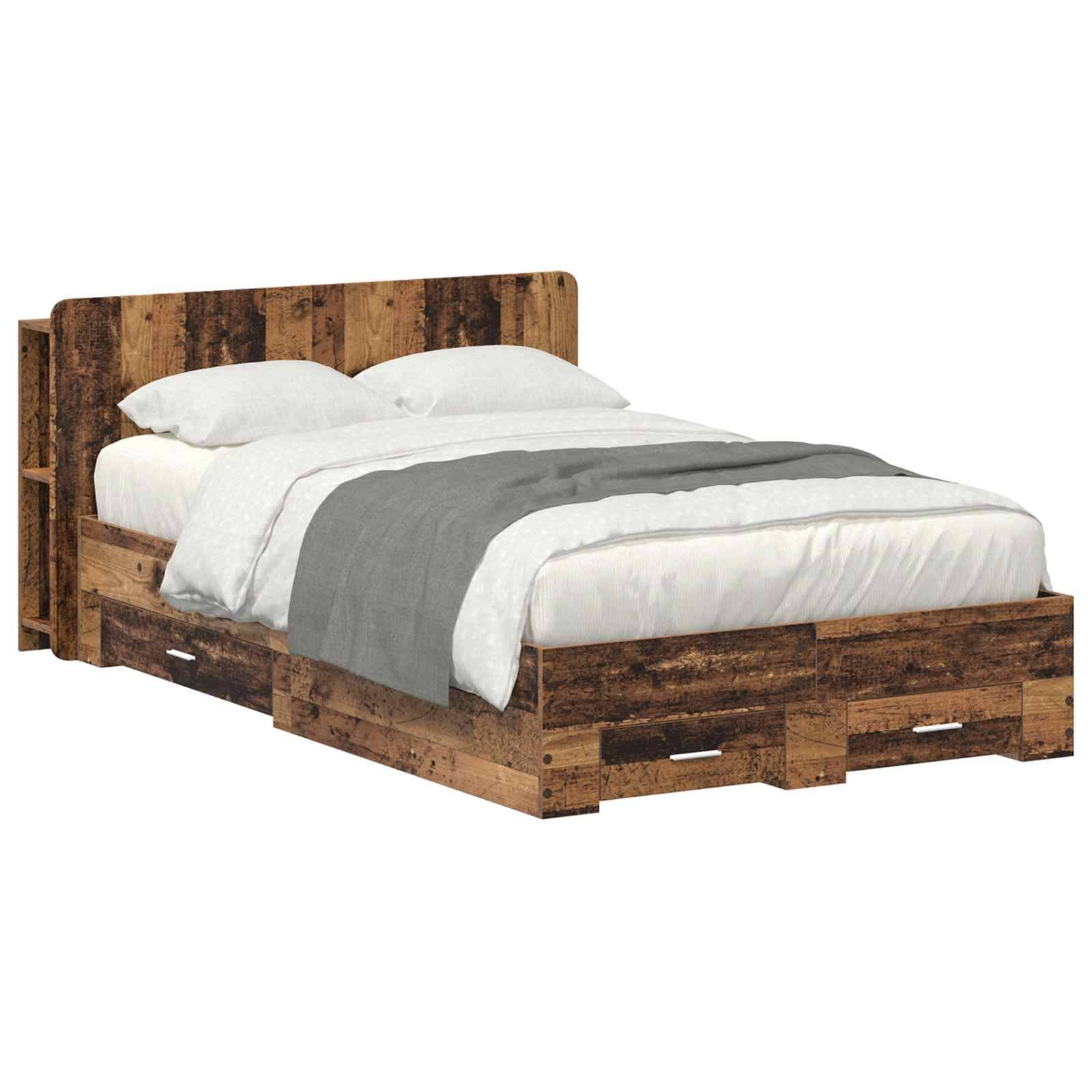 vidaXL Bettgestell mit Stauraum Altholz 120 x 190 cm Holzwerkstoff