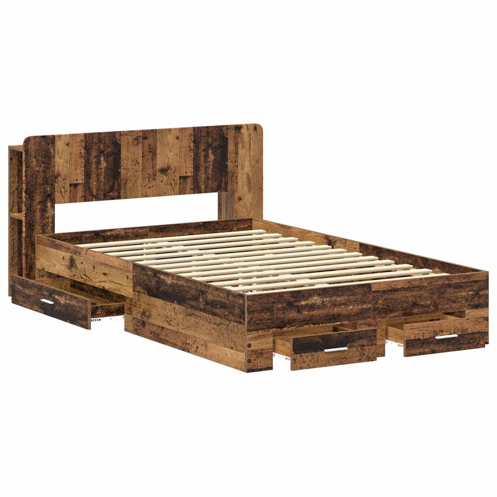 vidaXL Bettgestell mit Stauraum Altholz 120 x 190 cm Holzwerkstoff