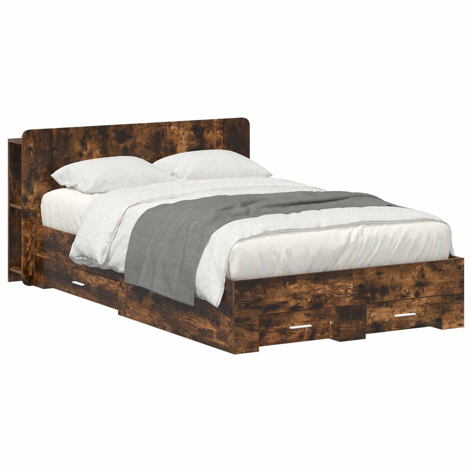 vidaXL Bettgestell mit Stauraum Geräucherte Eiche 120 x 190 cm