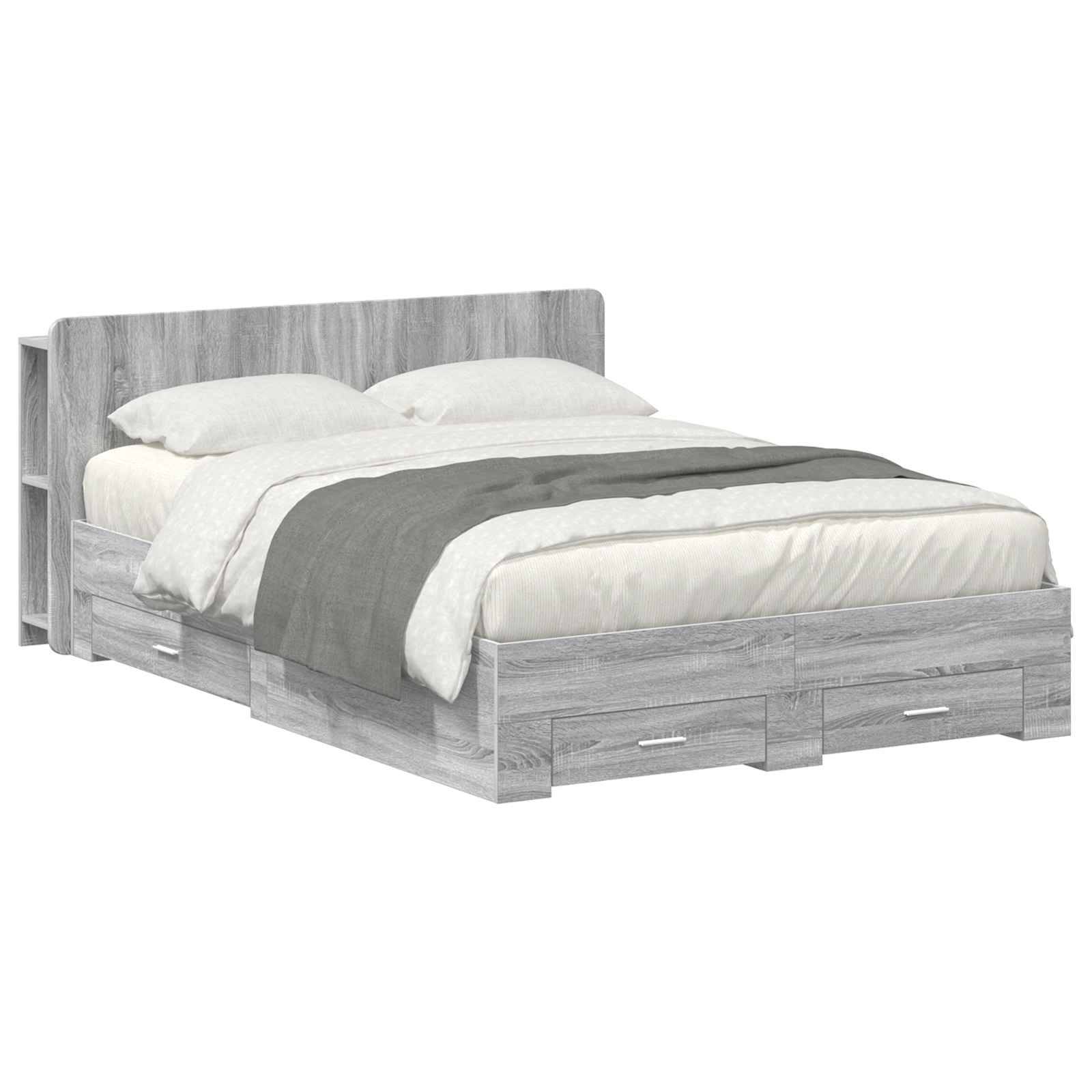 vidaXL Bettgestell mit Stauraum Grau Sonoma 140 x 200 cm Holzwerkstoff