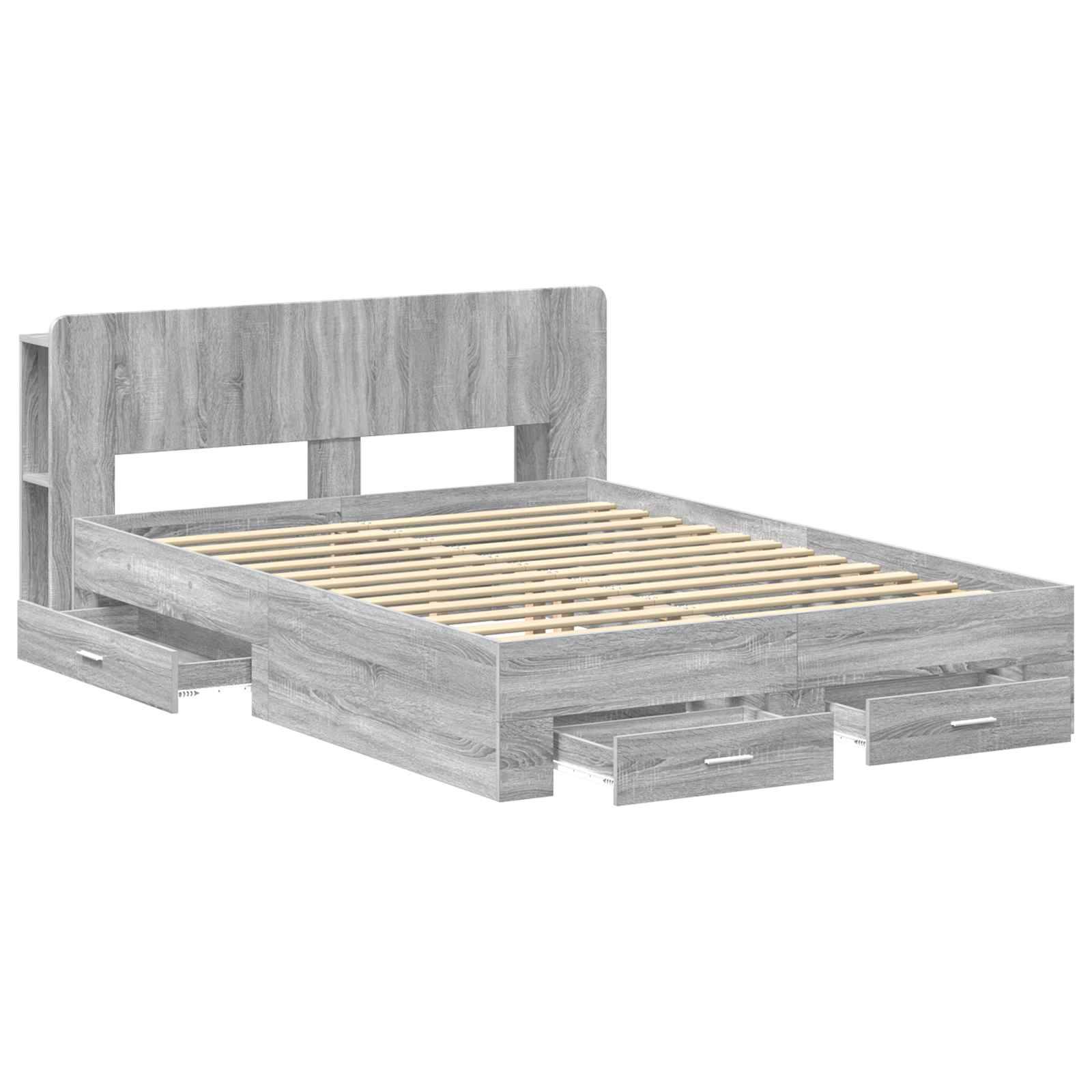vidaXL Bettgestell mit Stauraum Grau Sonoma 140 x 200 cm Holzwerkstoff