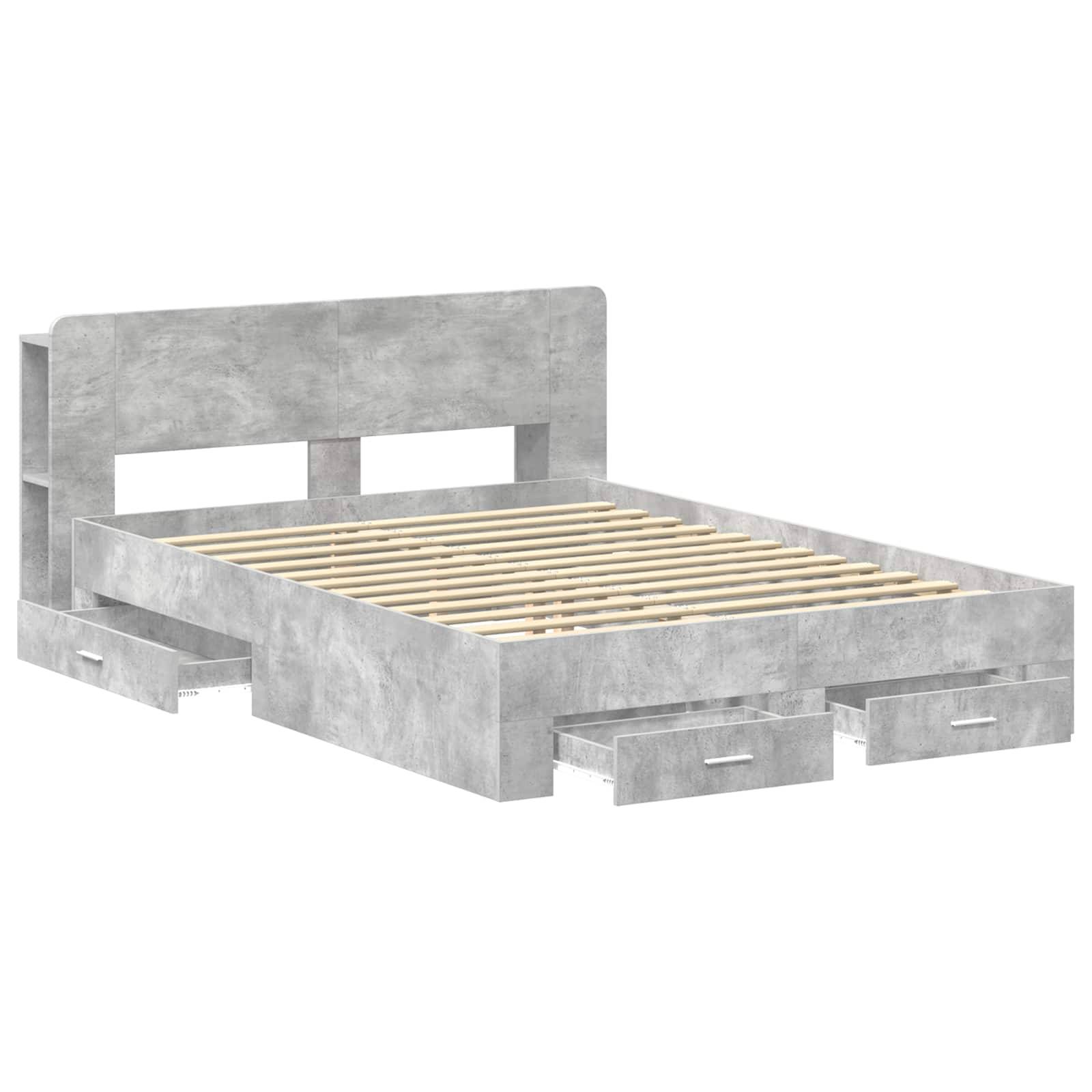 vidaXL Bettgestell mit Stauraum Betongrau 150 x 200 cm Holzwerkstoff