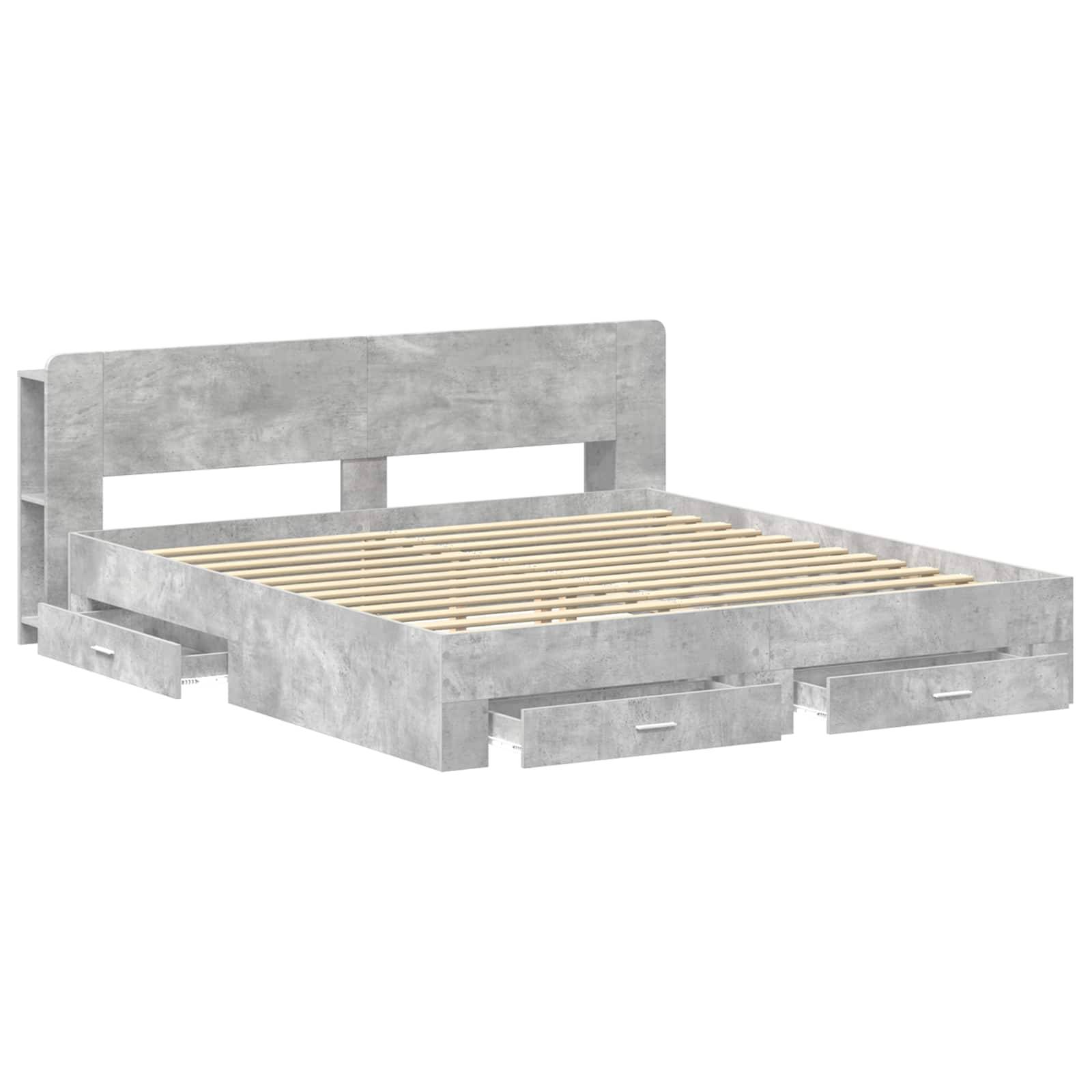 vidaXL Bettgestell mit Stauraum Betongrau 200 x 200 cm Holzwerkstoff