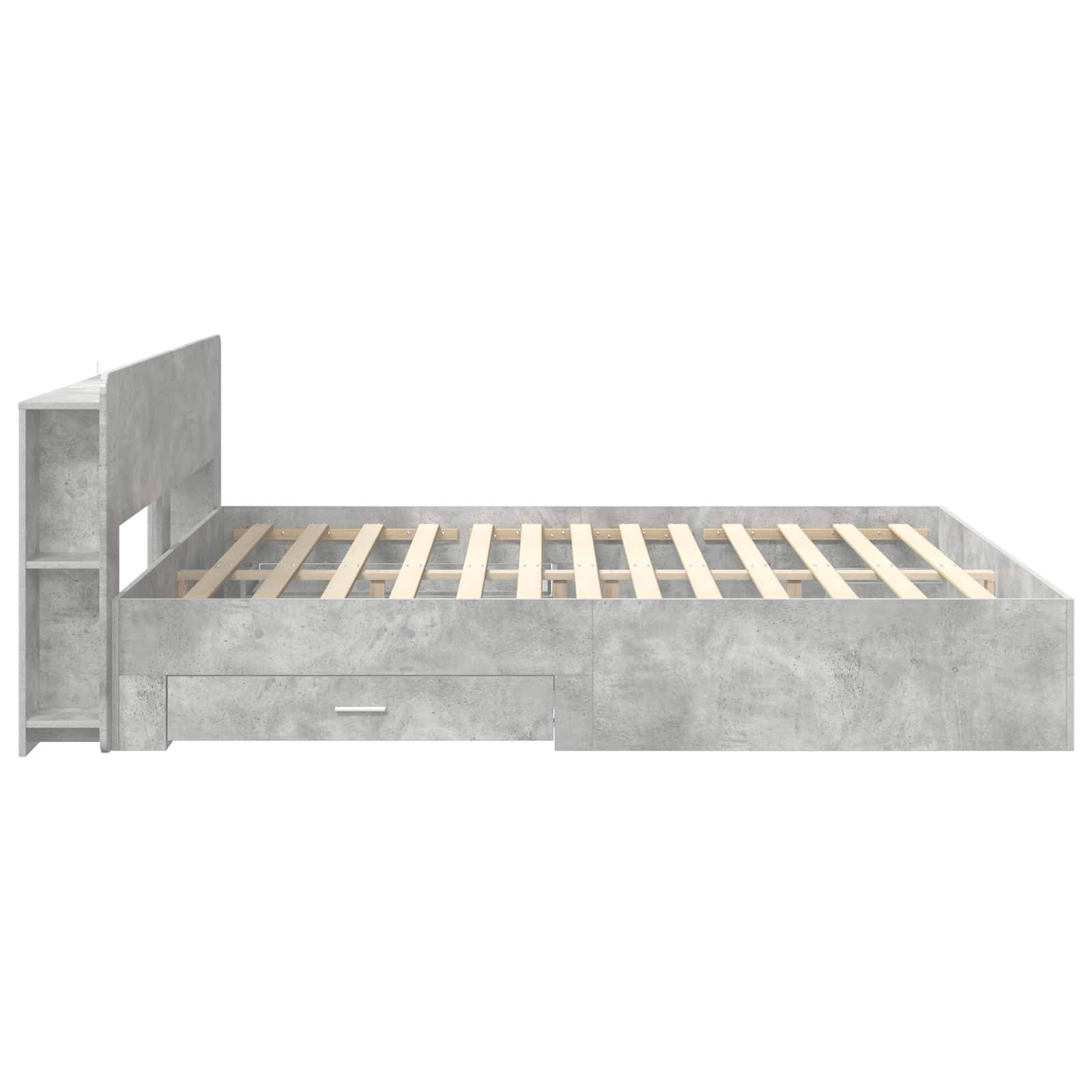 vidaXL Bettgestell mit Stauraum Betongrau 200 x 200 cm Holzwerkstoff