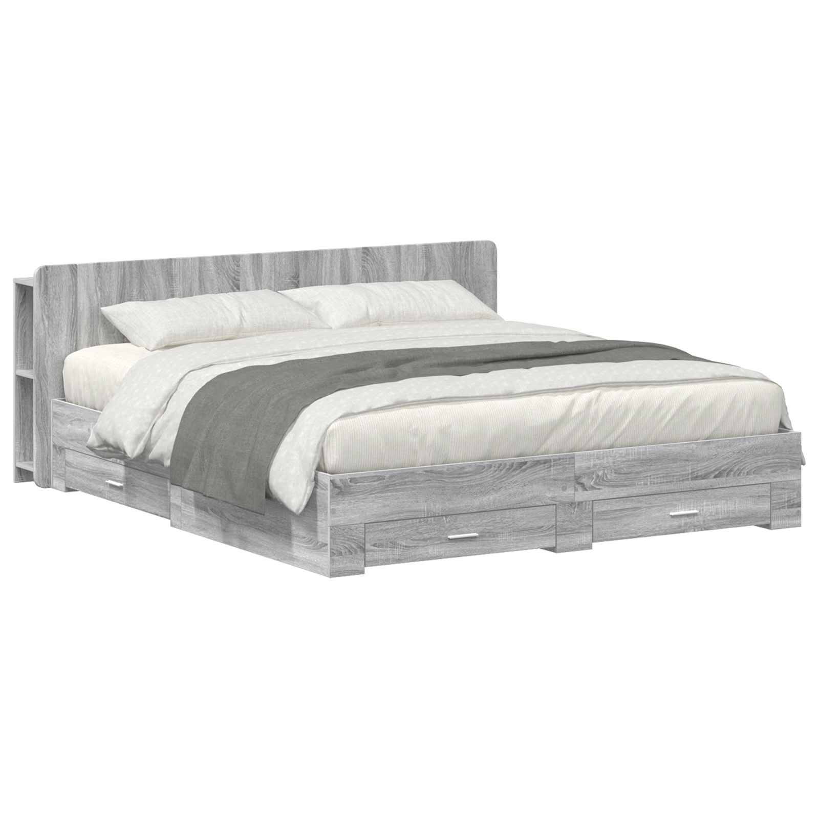 vidaXL Bettgestell mit Stauraum Grau Sonoma 200 x 200 cm Holzwerkstoff