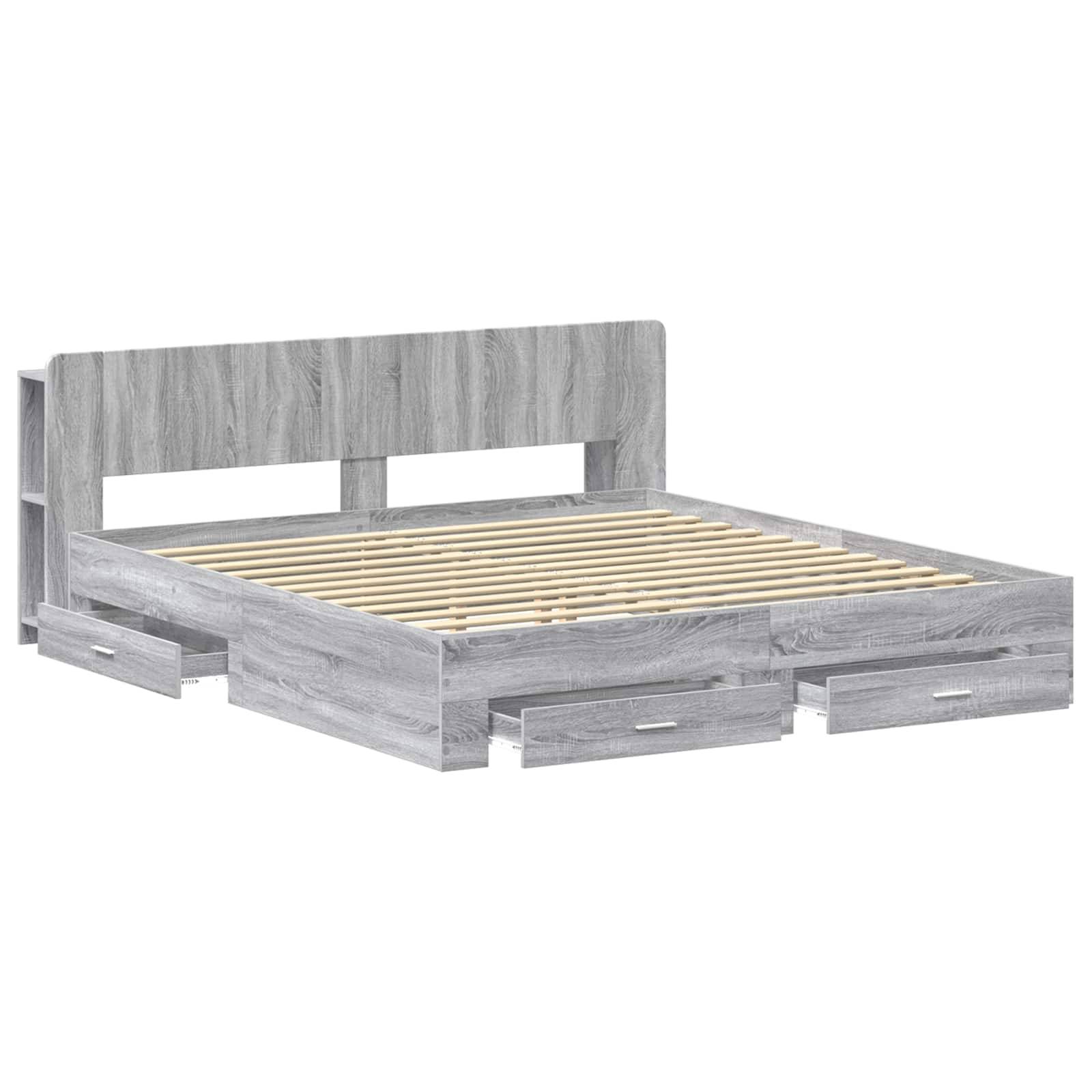 vidaXL Bettgestell mit Stauraum Grau Sonoma 200 x 200 cm Holzwerkstoff