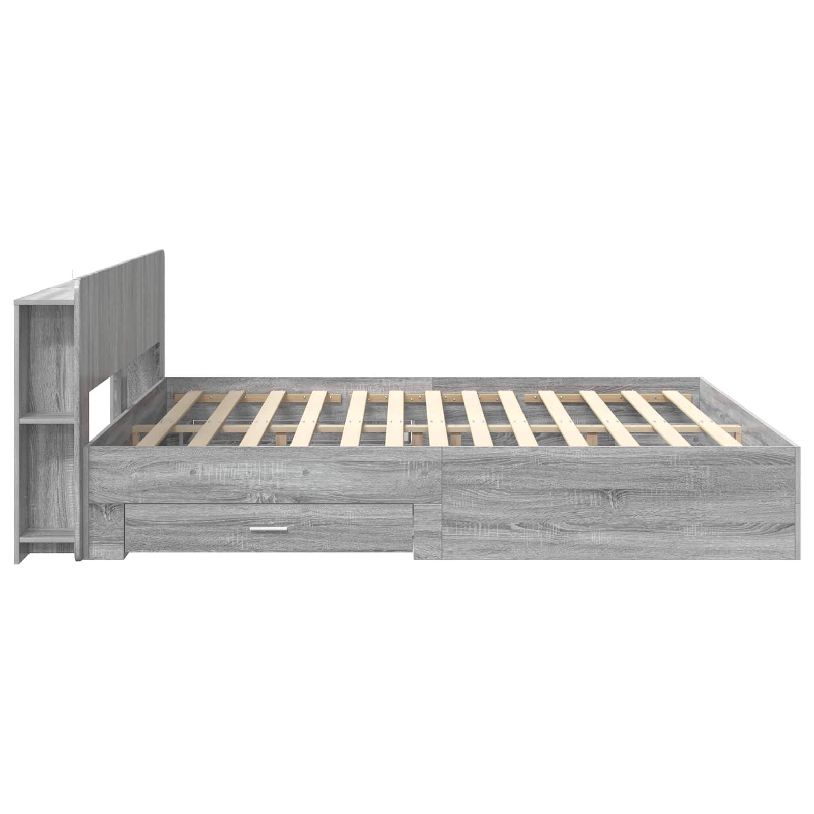 vidaXL Bettgestell mit Stauraum Grau Sonoma 200 x 200 cm Holzwerkstoff