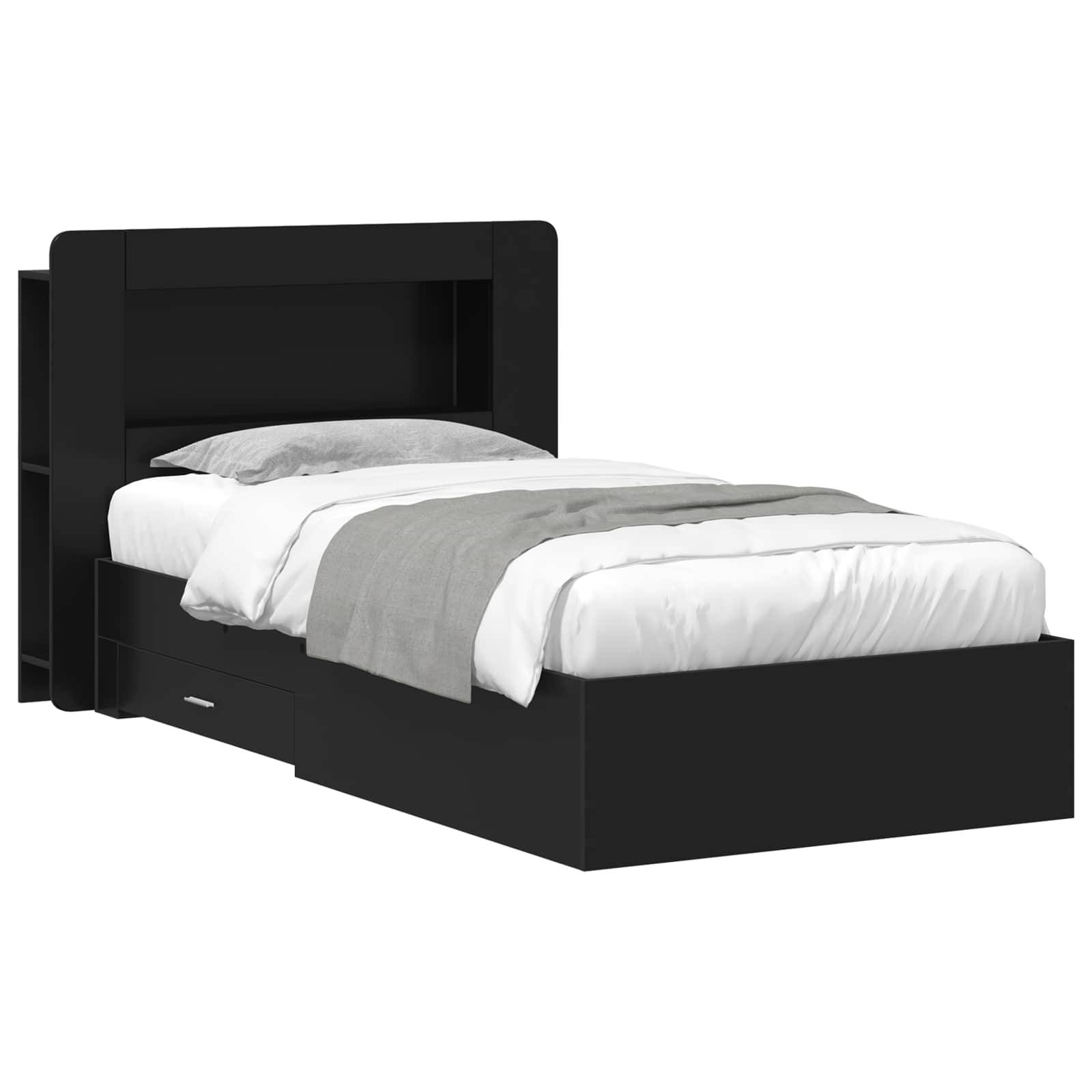 vidaXL Bettgestell mit Stauraum Schwarz 75 x 190 cm Holzwerkstoff