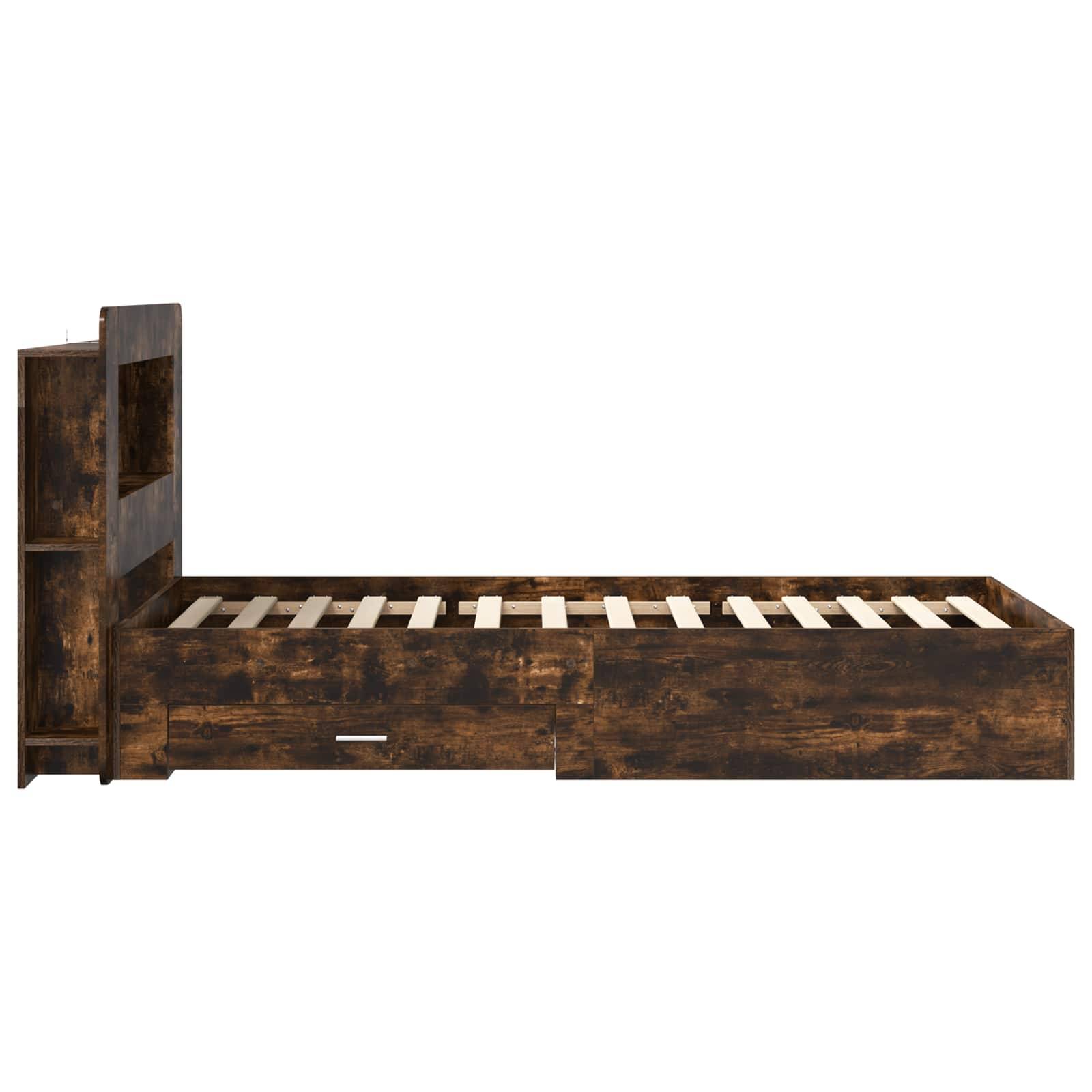 vidaXL Bettgestell mit Stauraum Geräucherte Eiche 75 x 190 cm