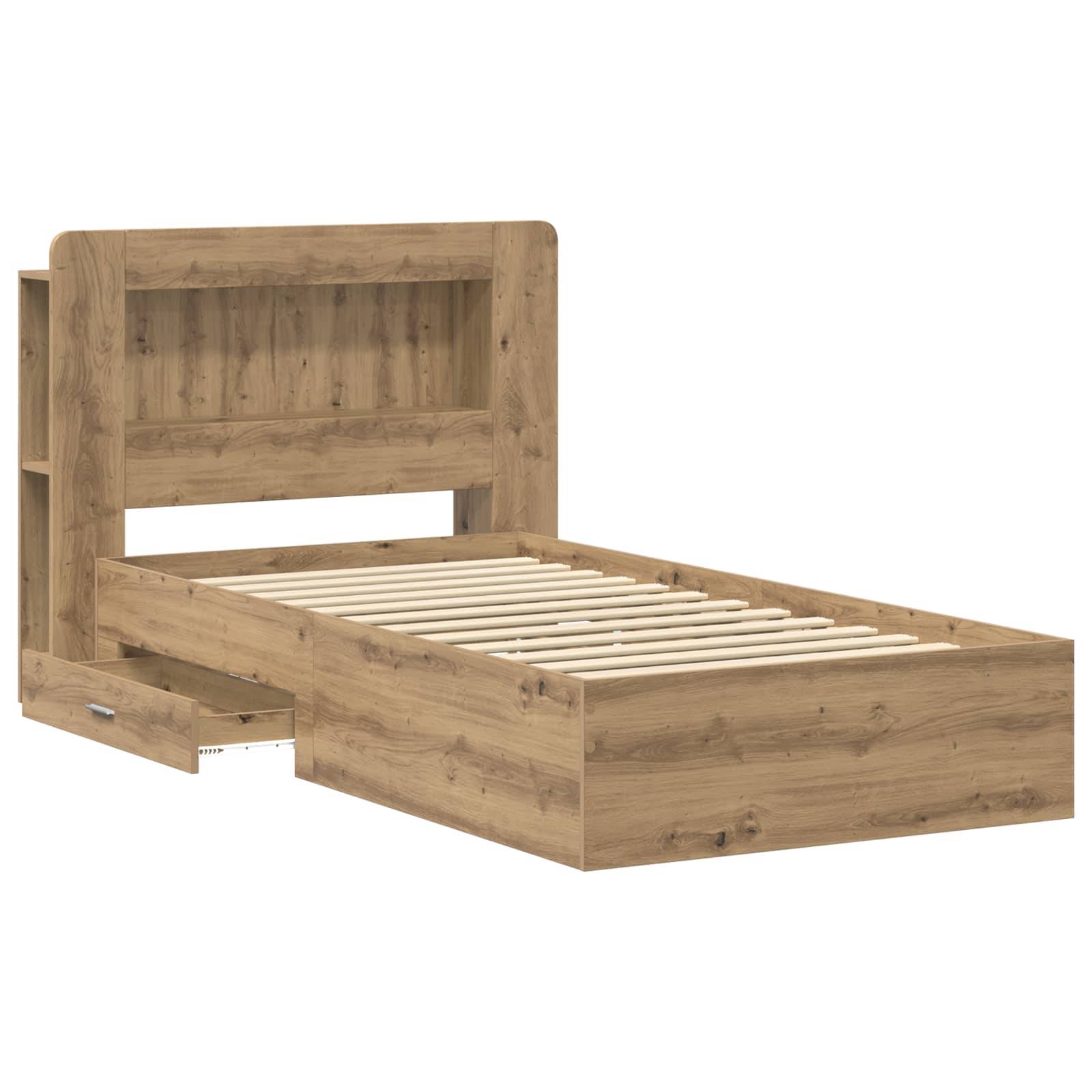 vidaXL Bettgestell mit Stauraum mit Kopfteil Artisan-Eiche 90 x 190 cm