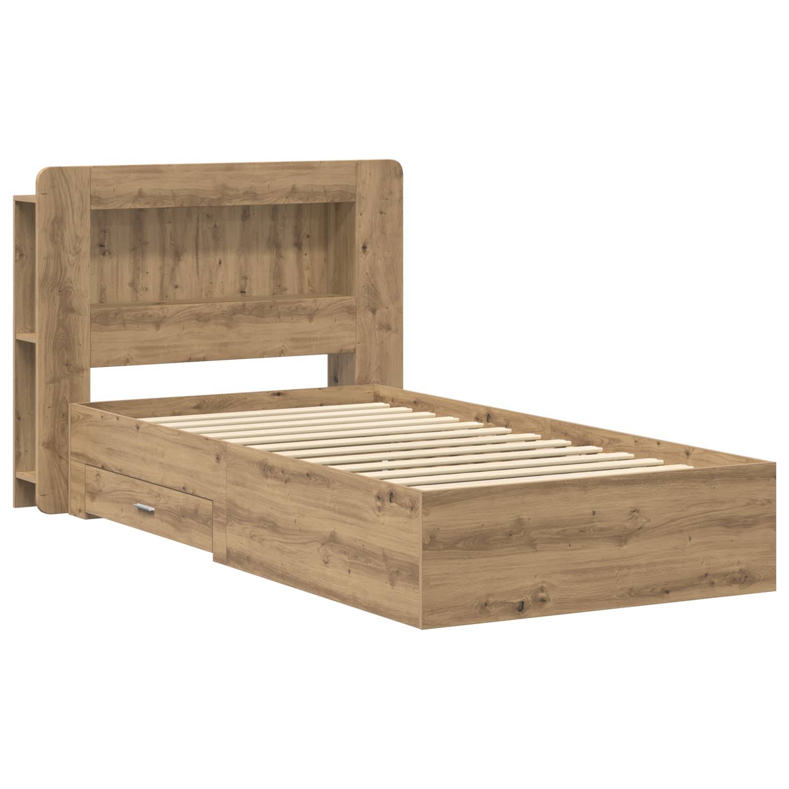 vidaXL Bettgestell mit Stauraum mit Kopfteil Artisan-Eiche 90 x 190 cm