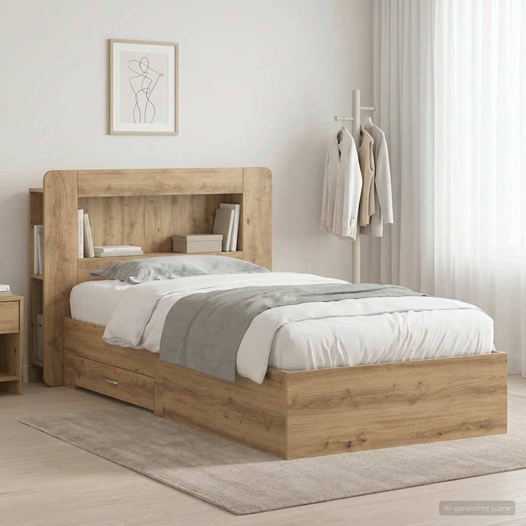 vidaXL Bettgestell mit Stauraum mit Kopfteil Artisan-Eiche 90 x 190 cm