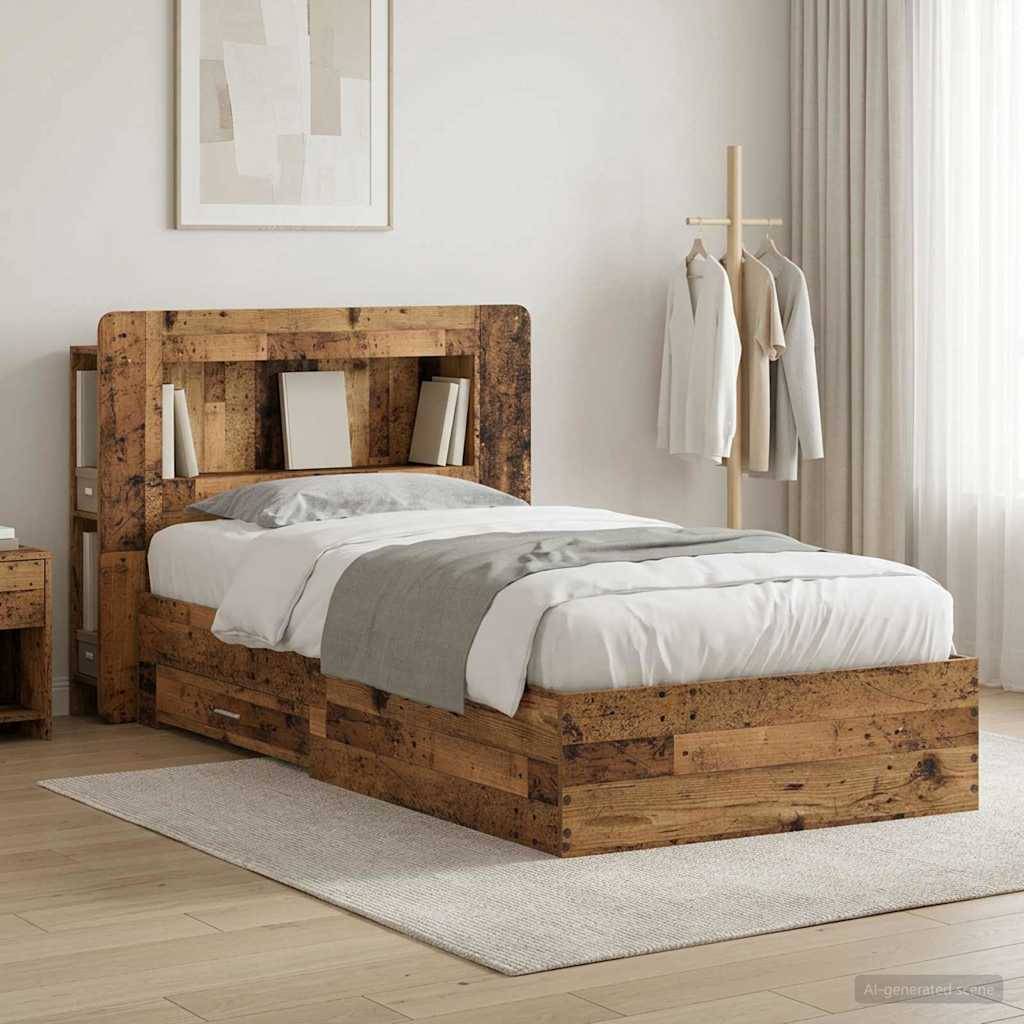 vidaXL Bettgestell mit Stauraum Altholz 90 x 190 cm Holzwerkstoff
