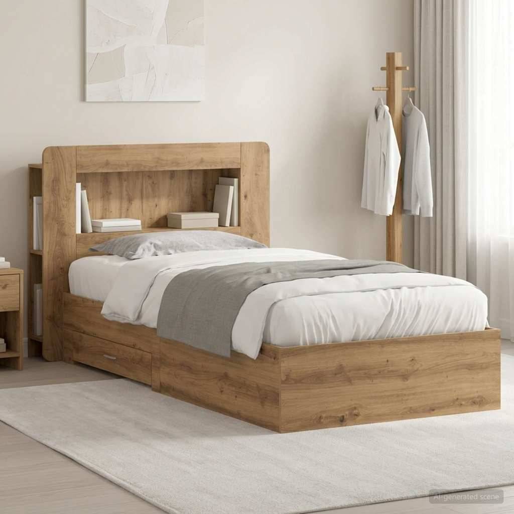 vidaXL Bettgestell mit Stauraum mit Kopfteil Artisan-Eiche 90 x 200 cm