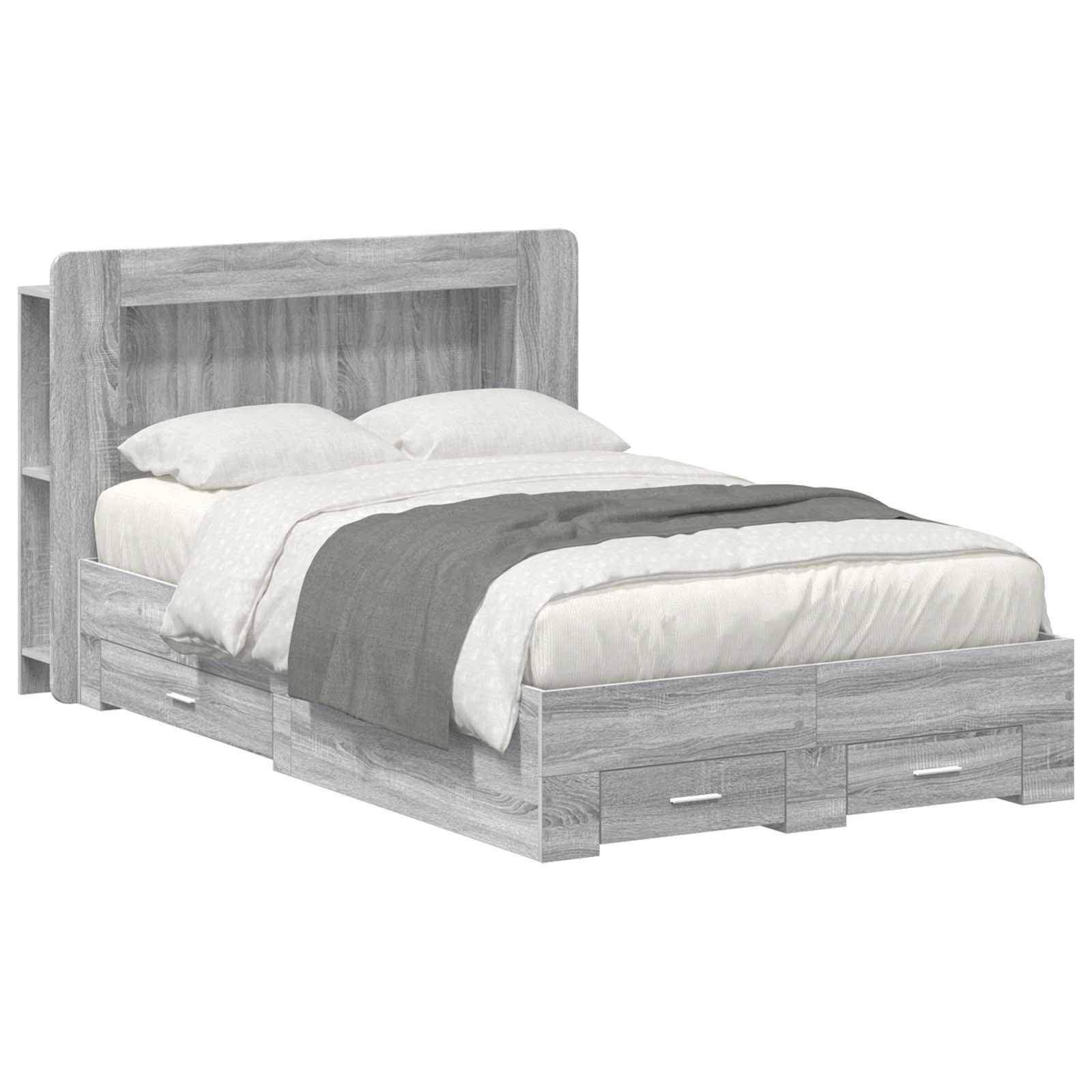 vidaXL Bettgestell mit Stauraum Grau Sonoma 120 x 190 cm Holzwerkstoff