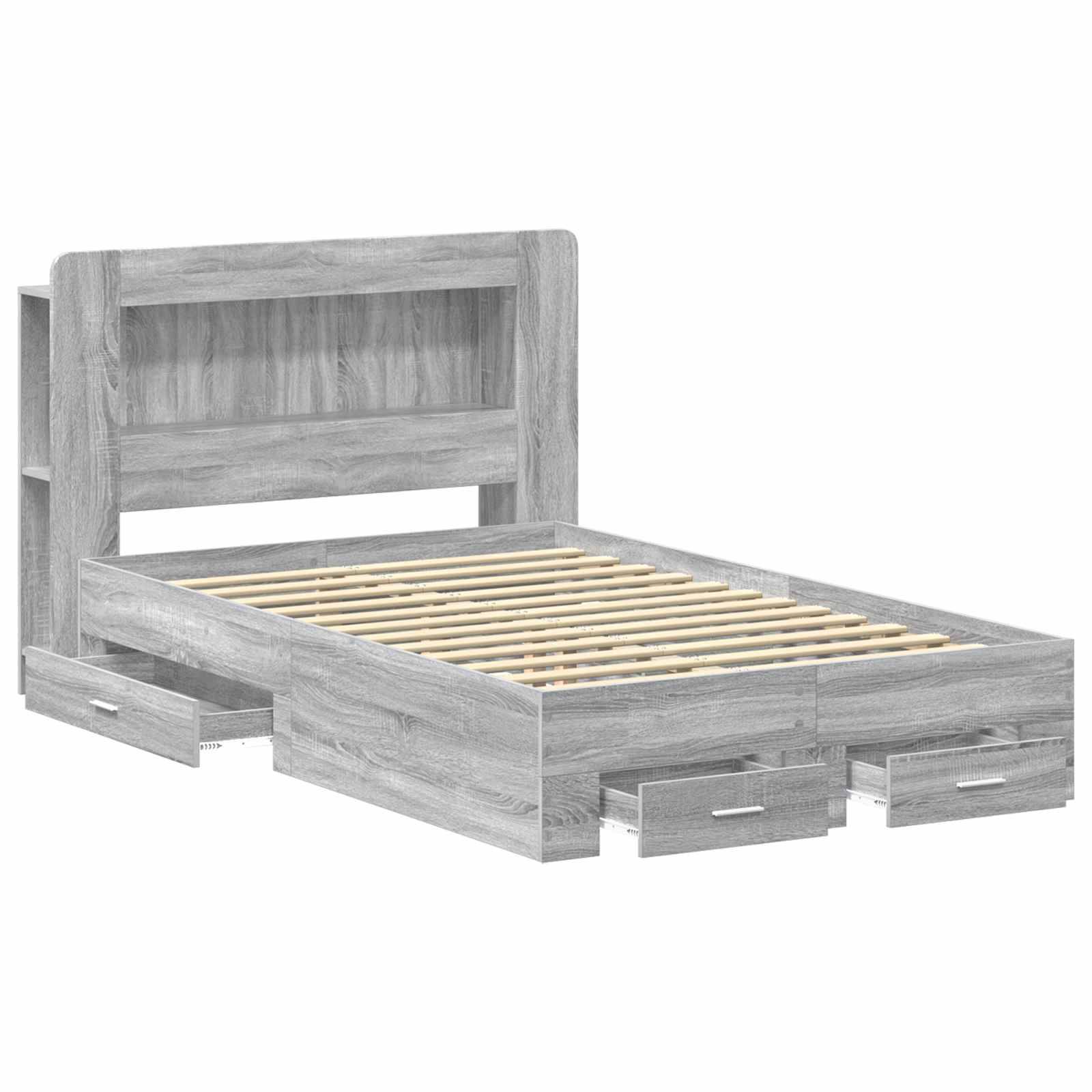 vidaXL Bettgestell mit Stauraum Grau Sonoma 120 x 190 cm Holzwerkstoff