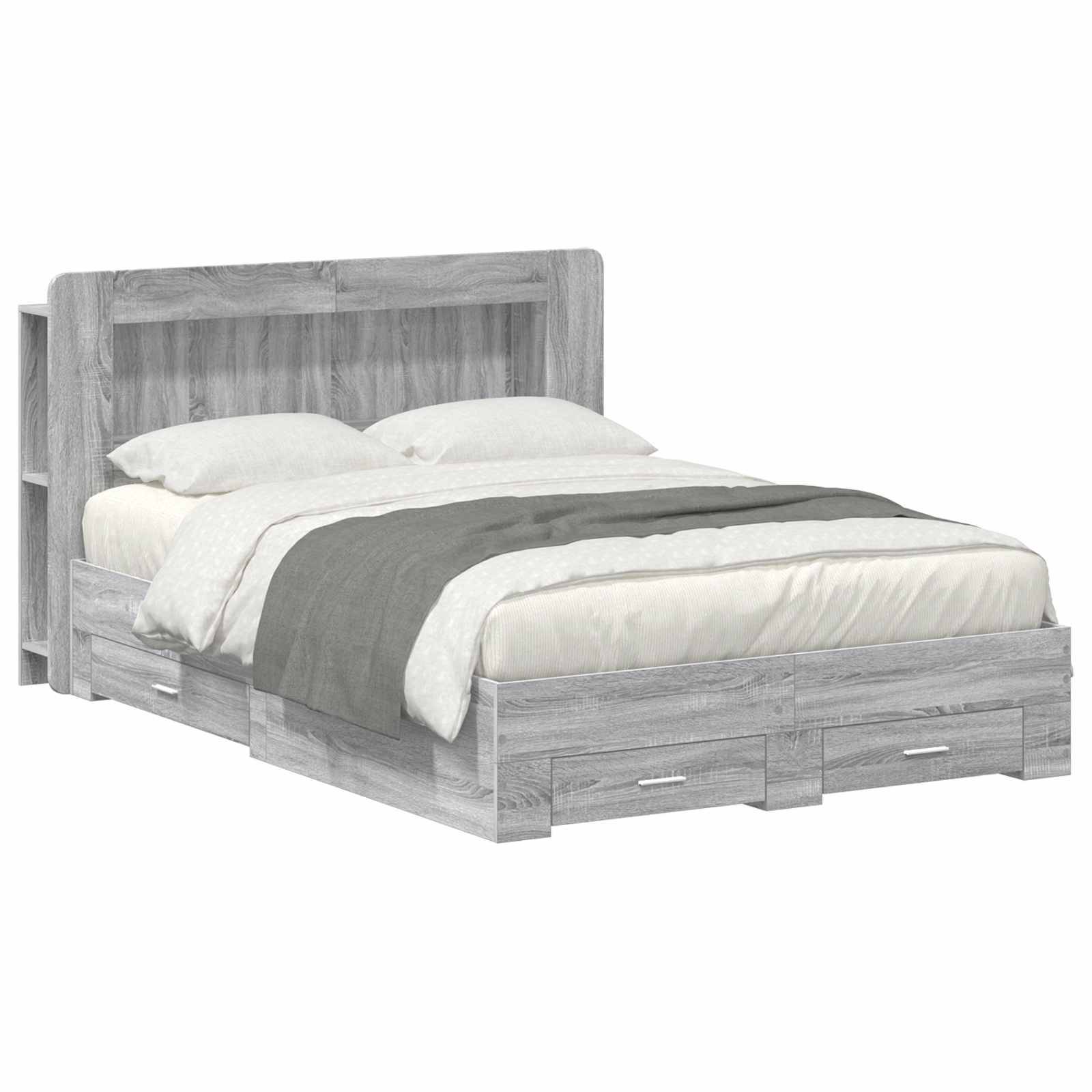 vidaXL Bettgestell mit Stauraum Grau Sonoma 140 x 200 cm Holzwerkstoff