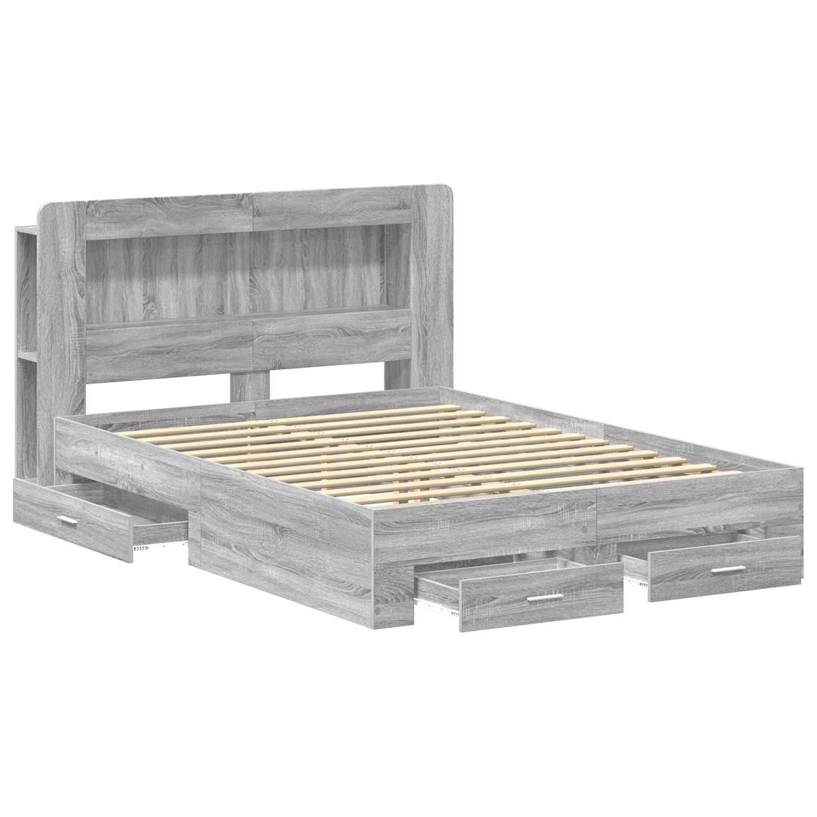 vidaXL Bettgestell mit Stauraum Grau Sonoma 140 x 200 cm Holzwerkstoff