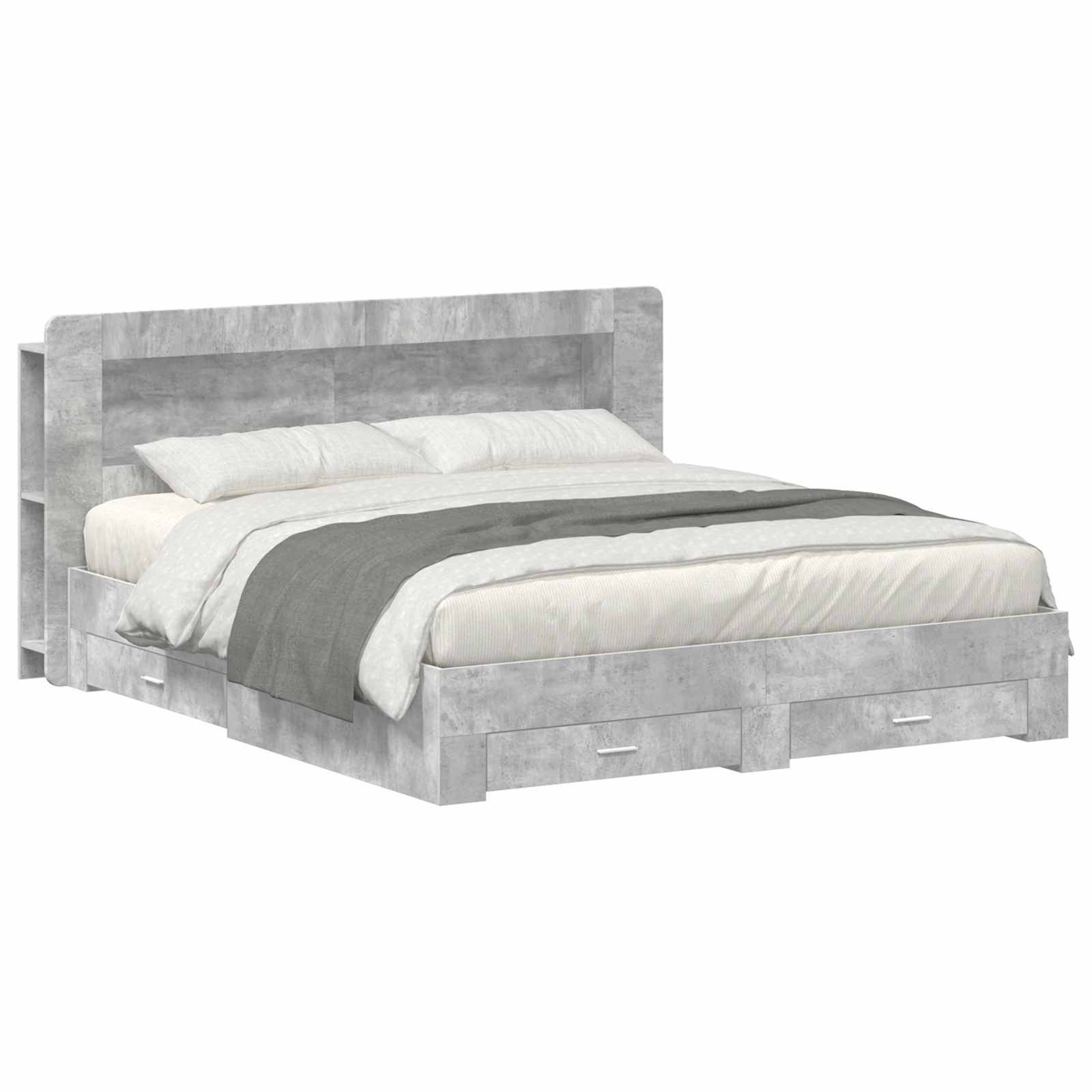 vidaXL Bettgestell mit Stauraum Betongrau 200 x 200 cm Holzwerkstoff