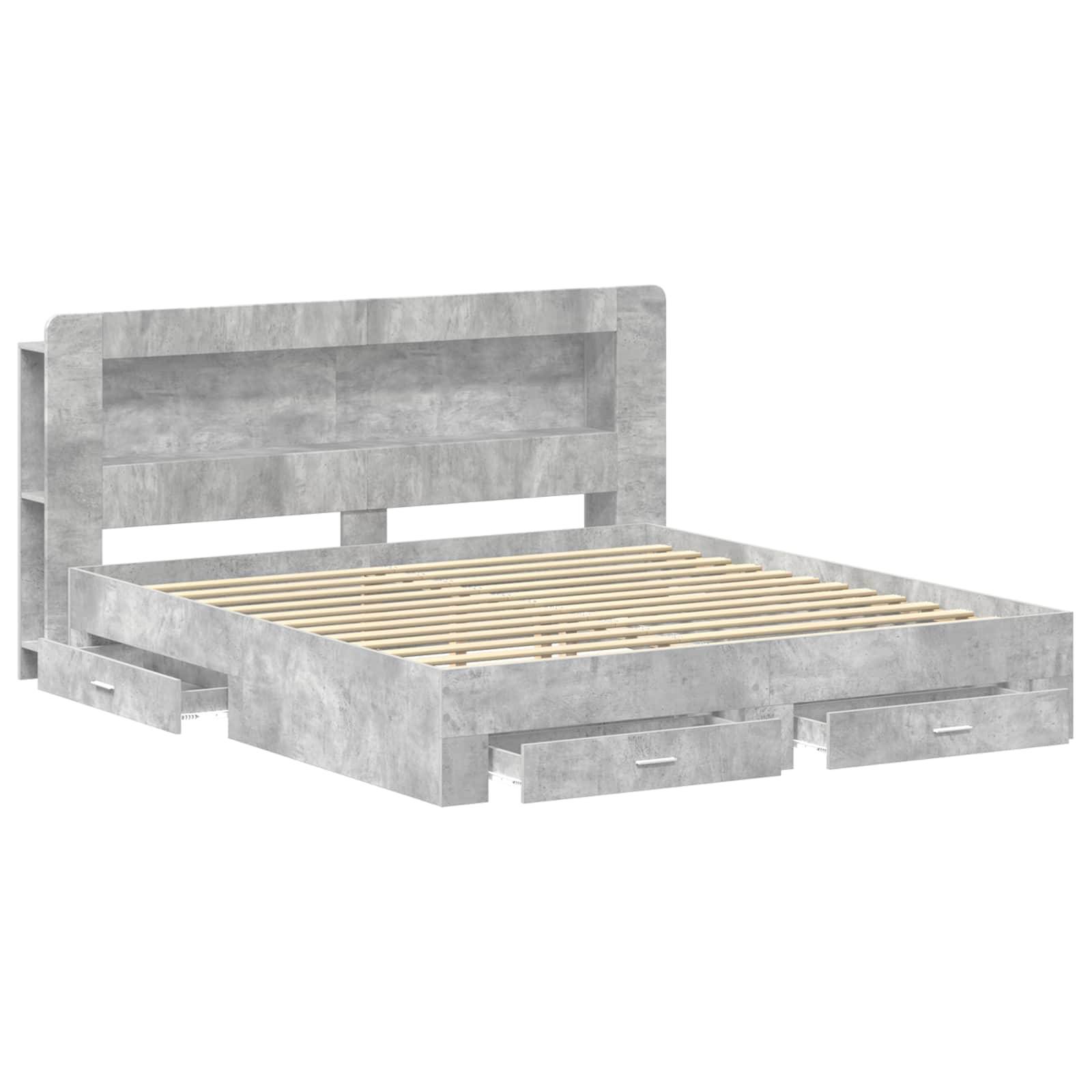 vidaXL Bettgestell mit Stauraum Betongrau 200 x 200 cm Holzwerkstoff
