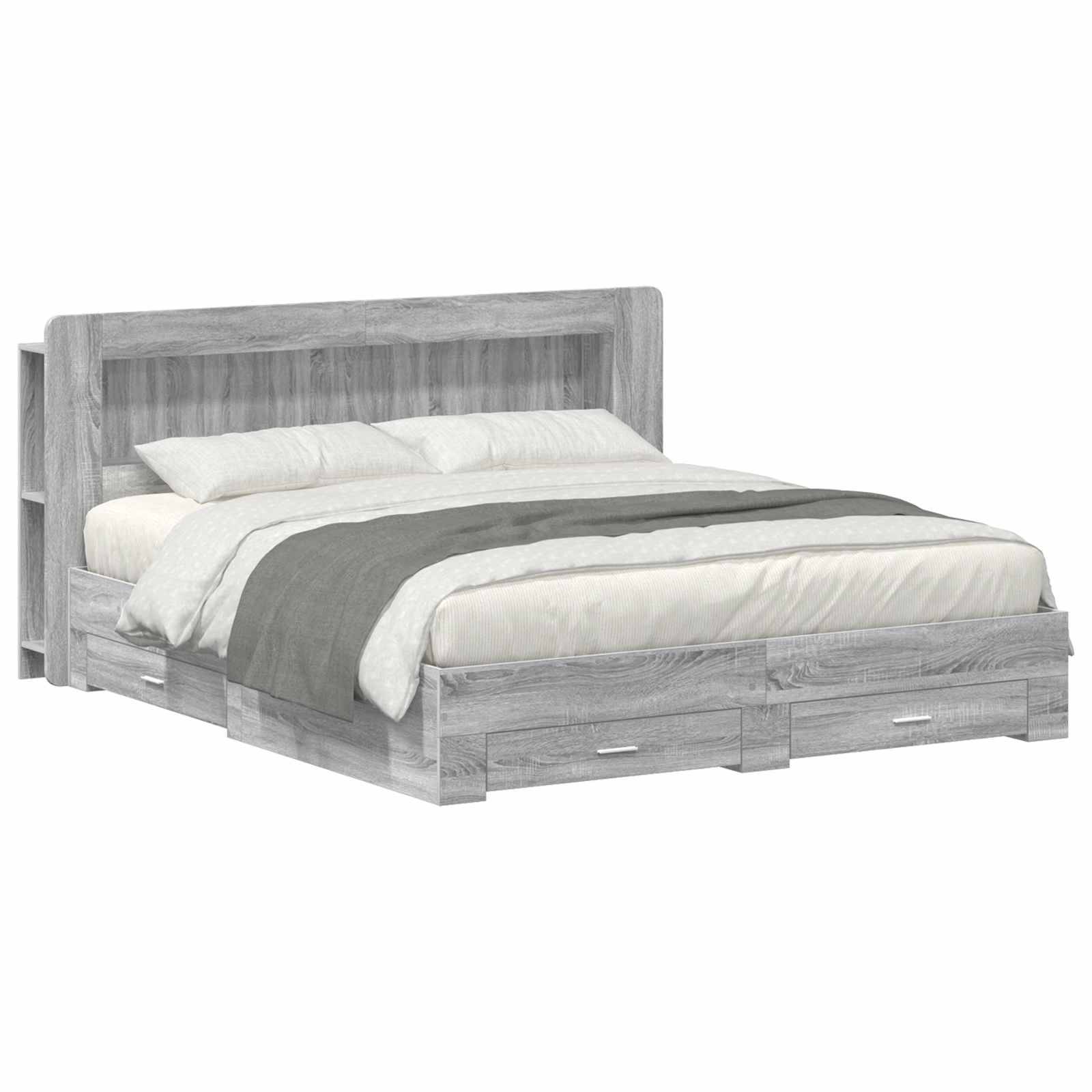 vidaXL Bettgestell mit Stauraum Grau Sonoma 200 x 200 cm Holzwerkstoff