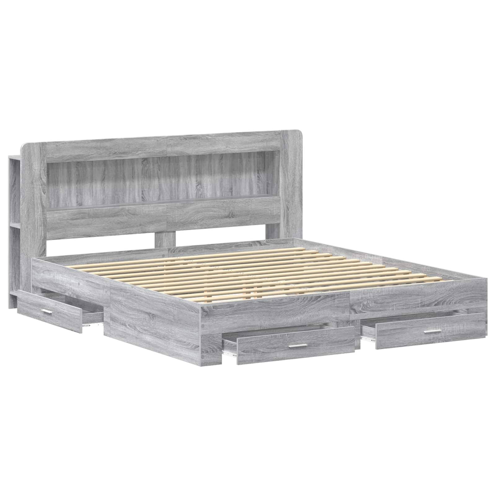 vidaXL Bettgestell mit Stauraum Grau Sonoma 200 x 200 cm Holzwerkstoff