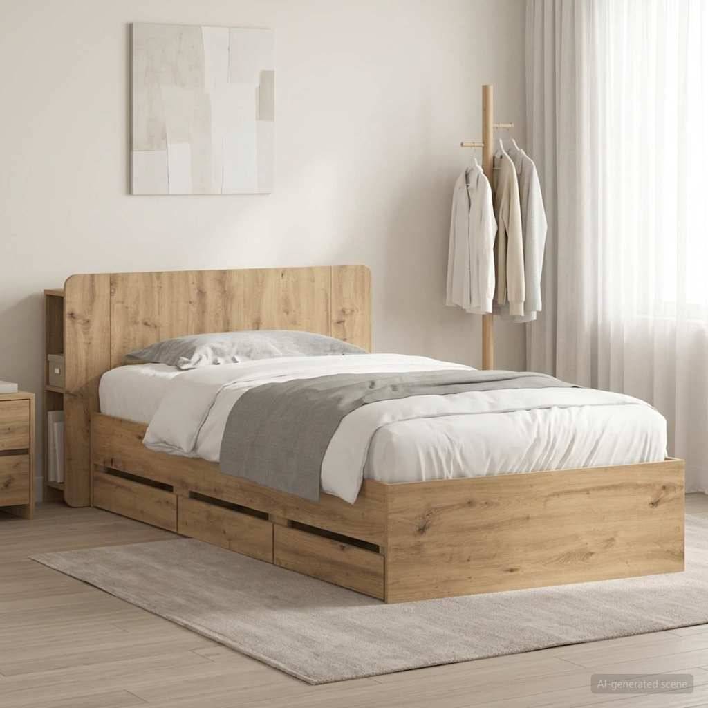 vidaXL Bettgestell mit Stauraum mit Kopfteil Artisan-Eiche 80 x 200 cm