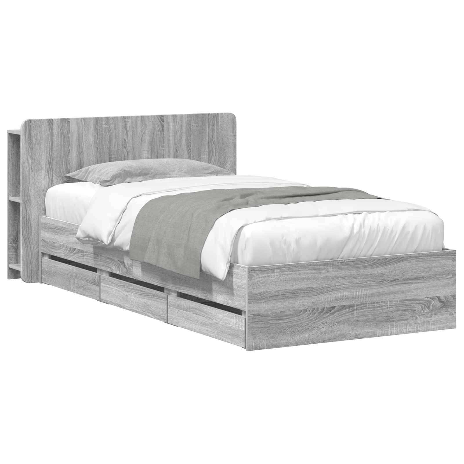 vidaXL Bettgestell mit Stauraum Grau Sonoma 90 x 200 cm Holzwerkstoff