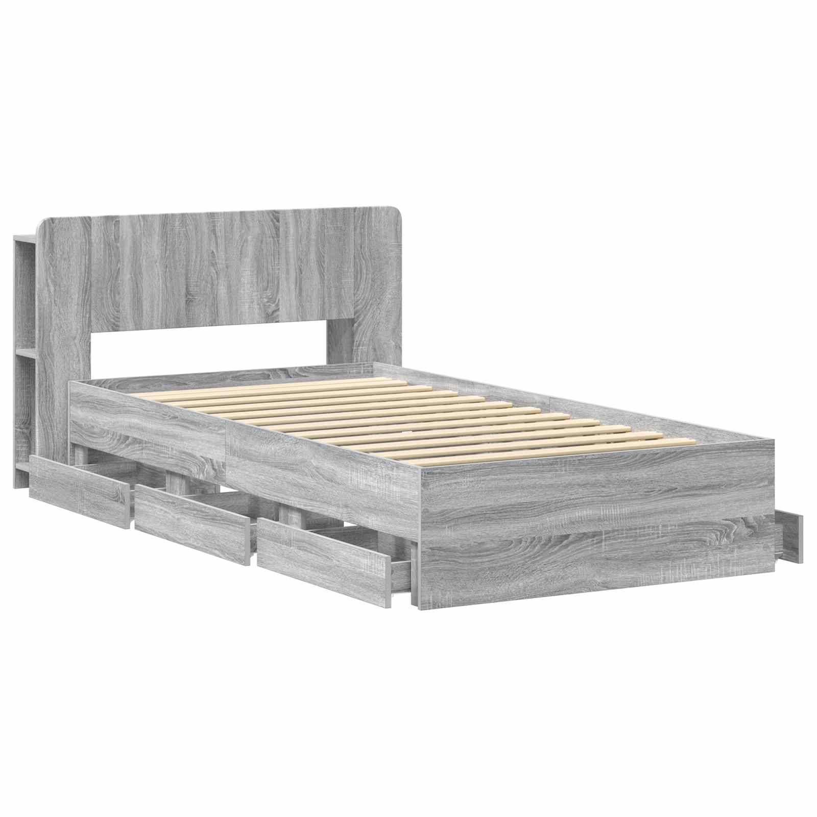 vidaXL Bettgestell mit Stauraum Grau Sonoma 90 x 200 cm Holzwerkstoff