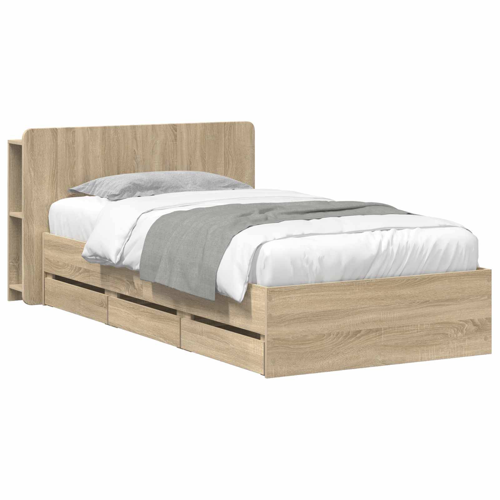 vidaXL Bettgestell mit Stauraum Sonoma-Eiche 75 x 190 cm Holzwerkstoff