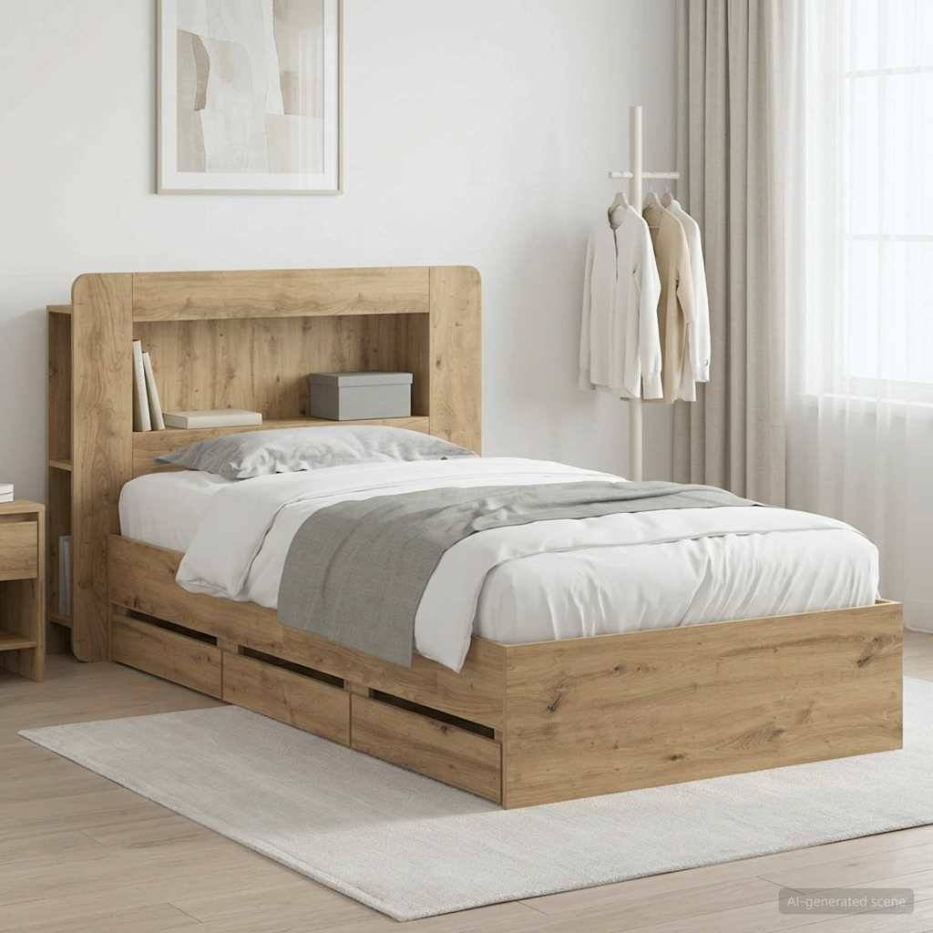 vidaXL Bettgestell mit Stauraum mit Kopfteil Artisan-Eiche 80 x 200 cm