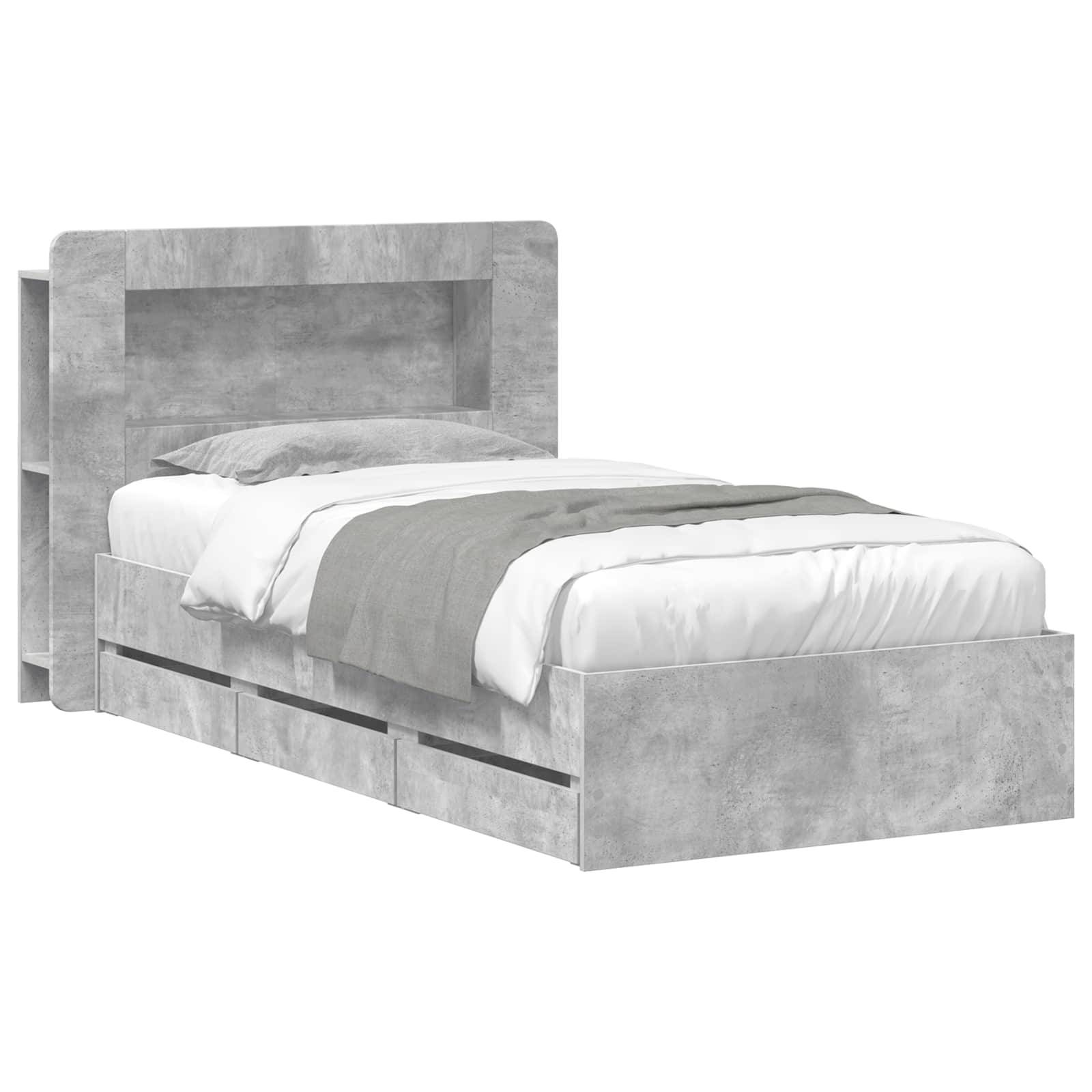 vidaXL Bettgestell mit Stauraum Betongrau 75 x 190 cm Holzwerkstoff