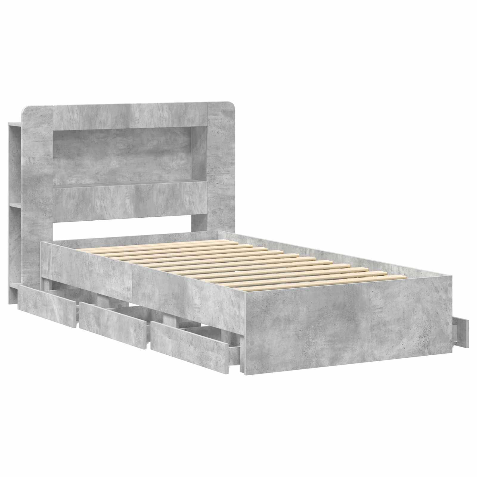 vidaXL Bettgestell mit Stauraum Betongrau 75 x 190 cm Holzwerkstoff