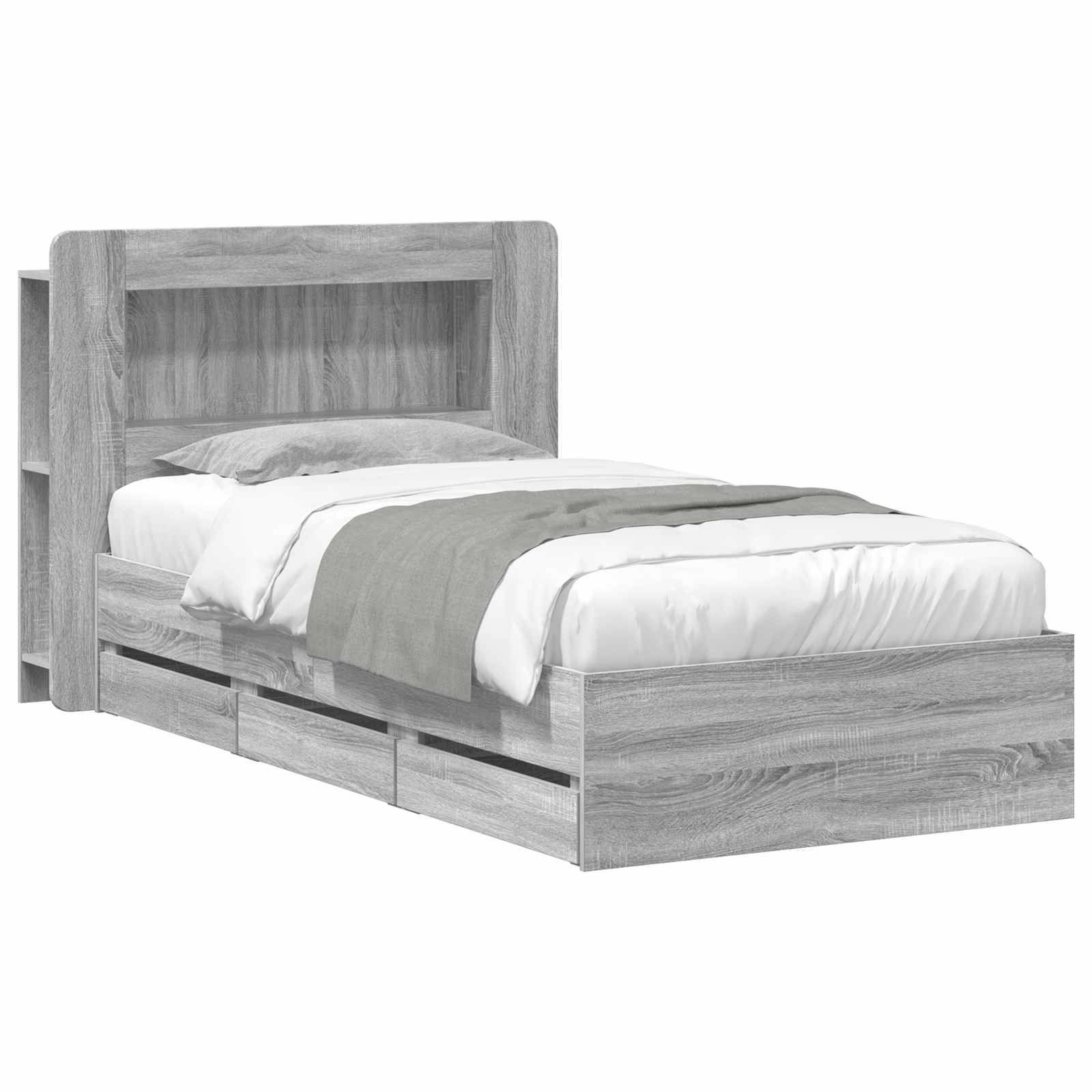 vidaXL Bettgestell mit Stauraum Grau Sonoma 90 x 200 cm Holzwerkstoff