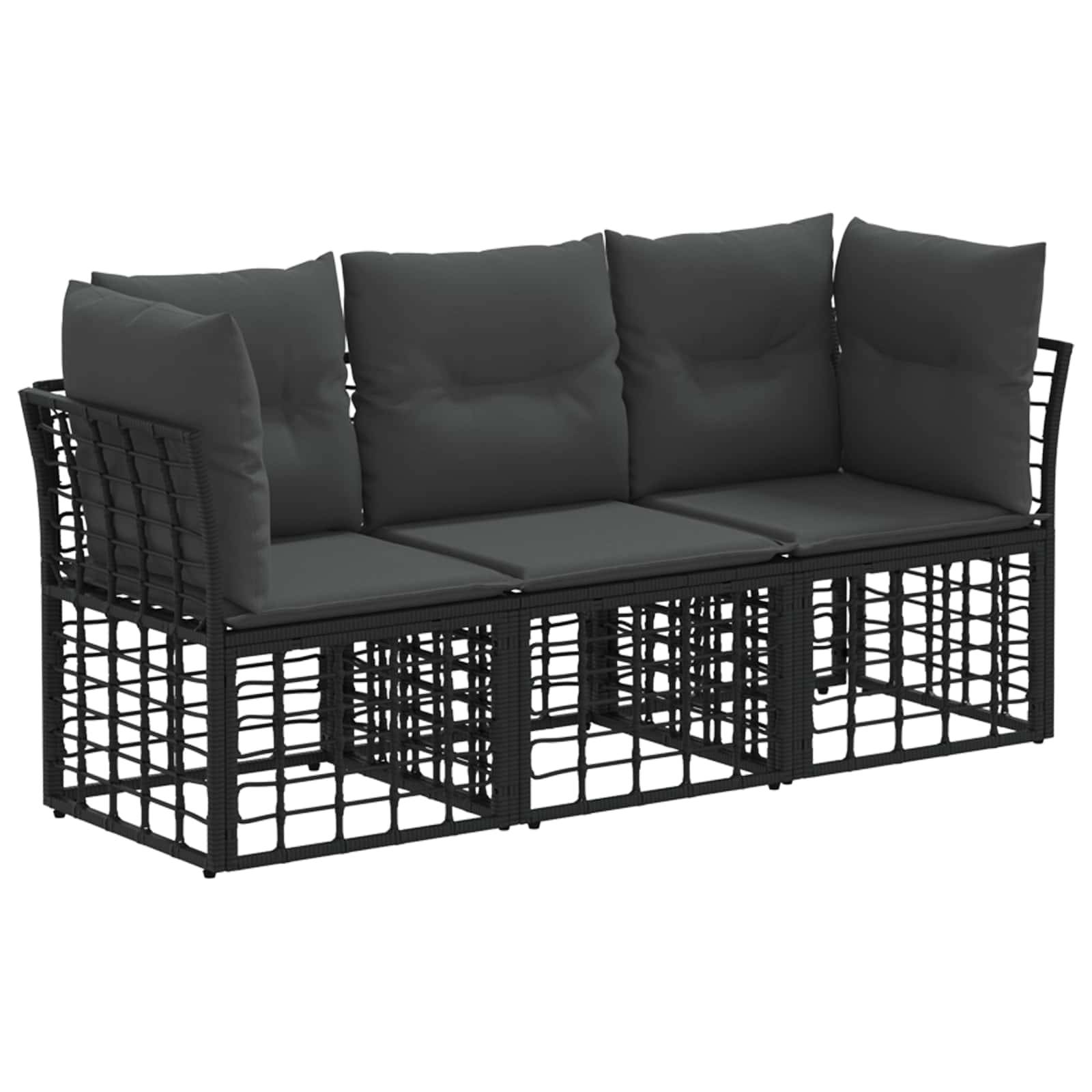 vidaXL Outdoor-Sofagarnitur mit Kissen 3 pcs Schwarz Polyester