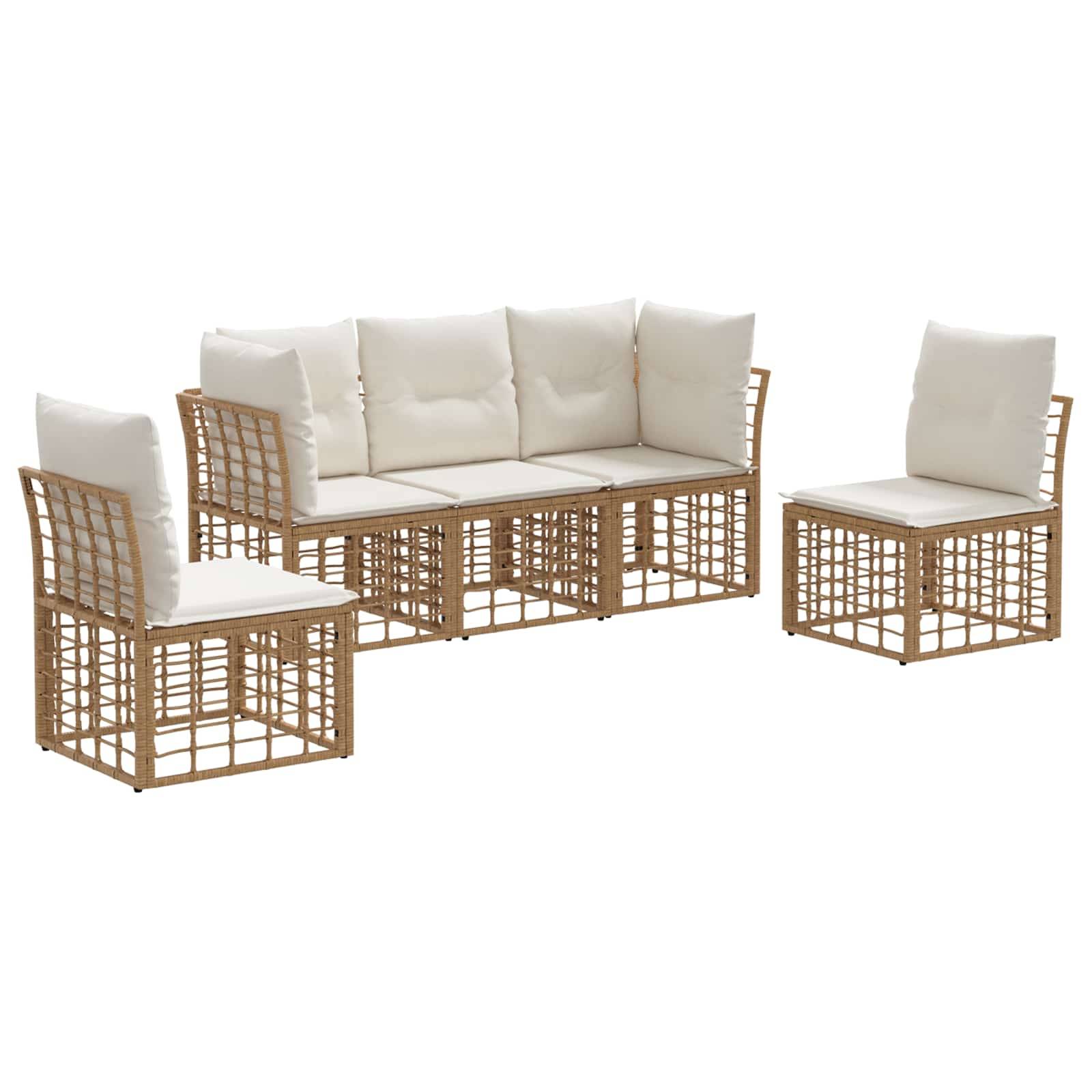 vidaXL Outdoor-Sofagarnitur mit Kissen 5 pcs Natur Polyester