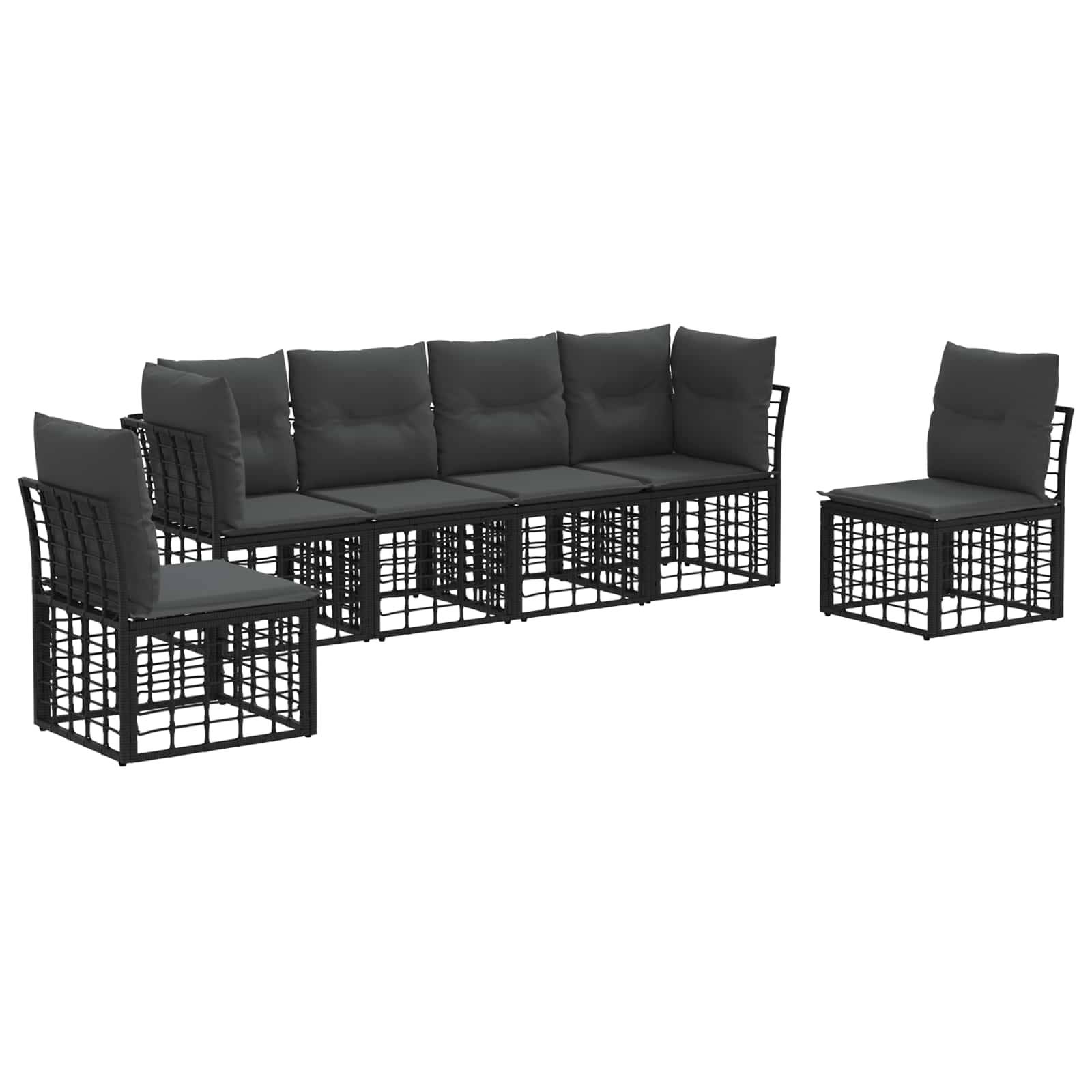 vidaXL Outdoor-Sofagarnitur mit Kissen 6 pcs Schwarz Polyester
