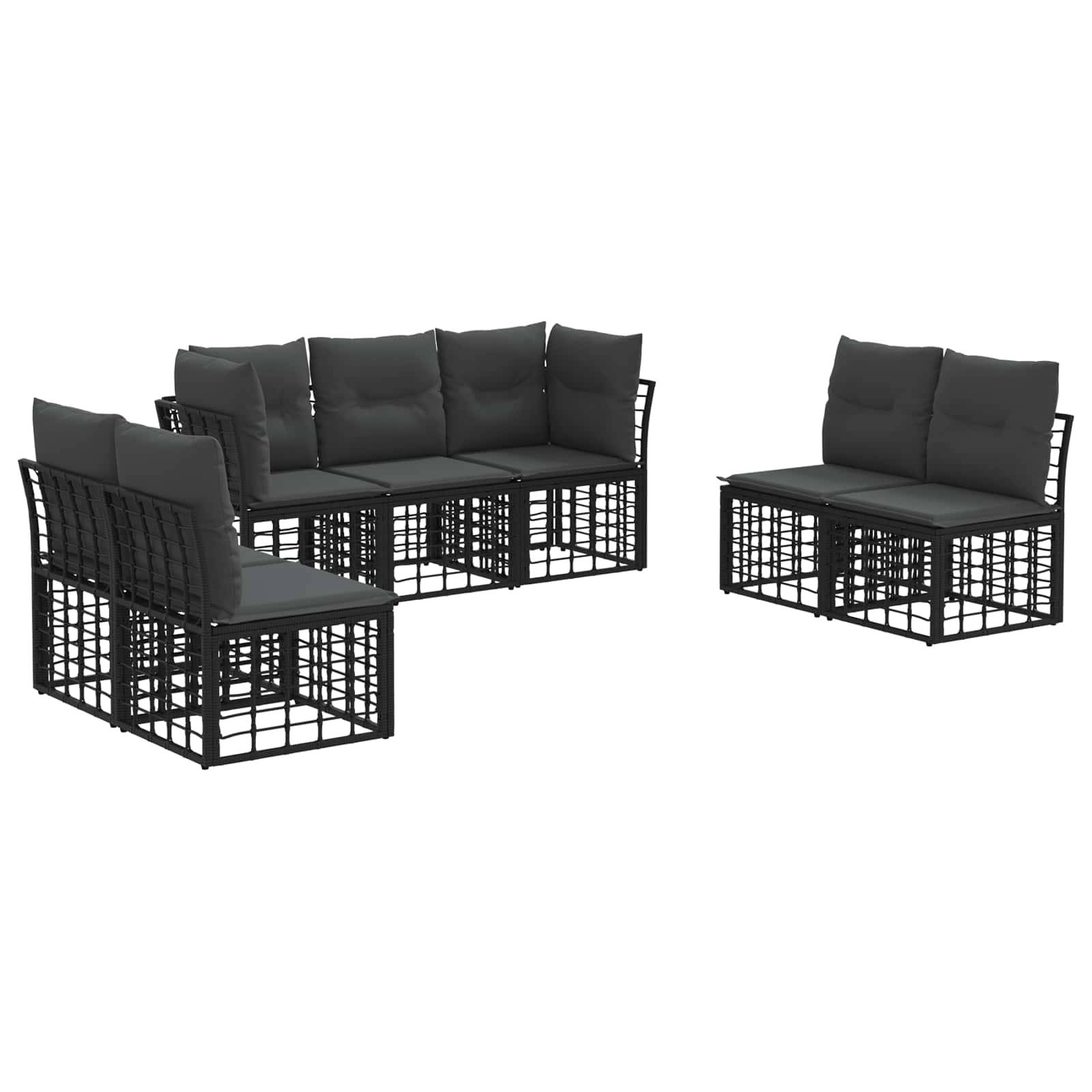 vidaXL Outdoor-Sofagarnitur mit Kissen 7 pcs Schwarz Polyester