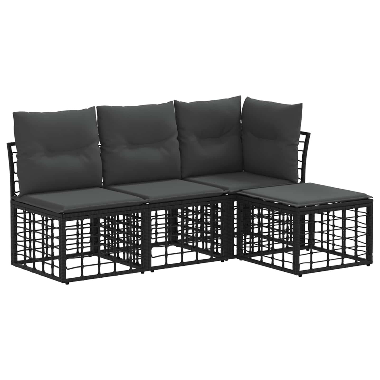 vidaXL Outdoor-Sofagarnitur mit Kissen 4 pcs Schwarz Polyester