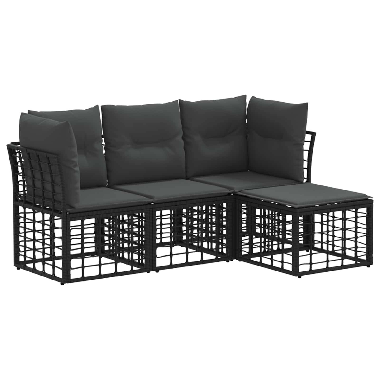 vidaXL Outdoor-Sofagarnitur mit Kissen 4 pcs Schwarz Polyester