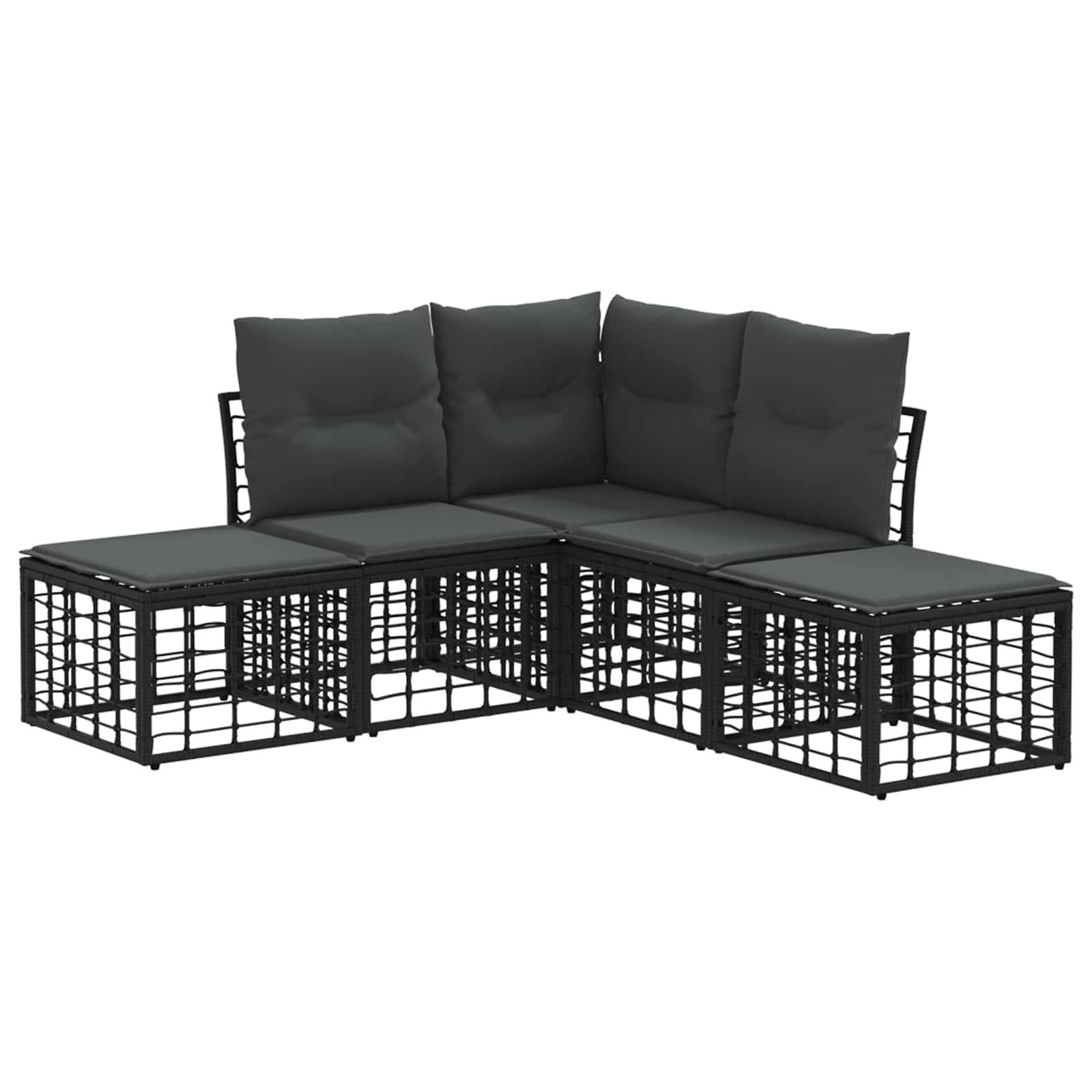 vidaXL Outdoor-Sofagarnitur mit Kissen 4 pcs Schwarz Polyester