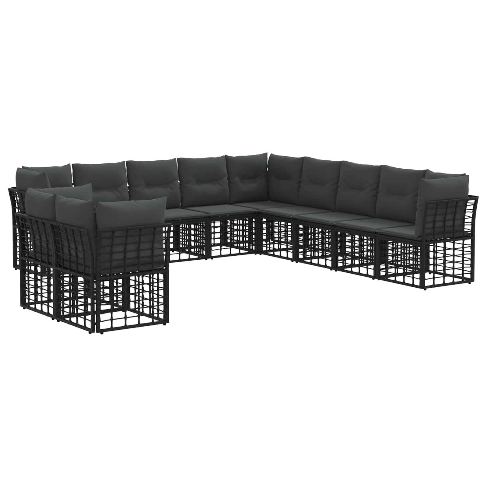 vidaXL Outdoor-Sofagarnitur mit Kissen 11 pcs Schwarz Polyester